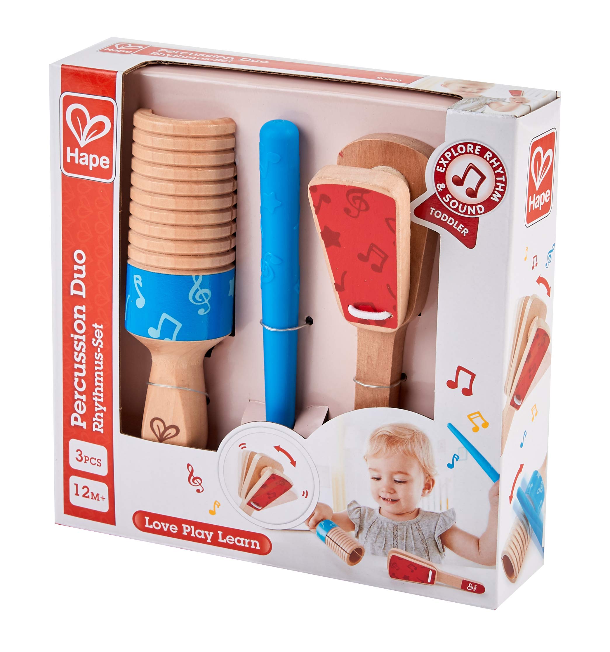 Hape percussioni guiro set musicale in legno 12m+