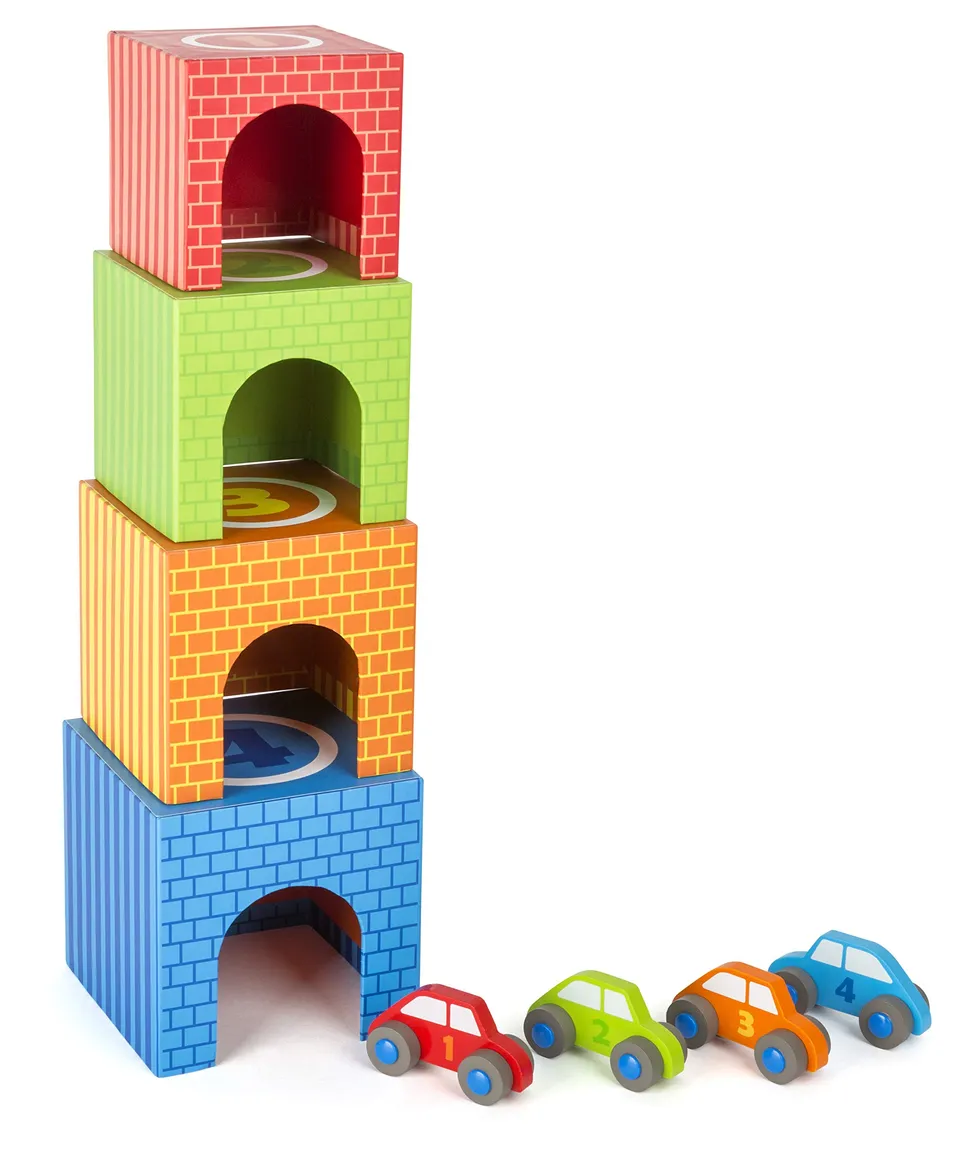 Small Foot 11083 cubi impilabili giocattolo 4 auto legno