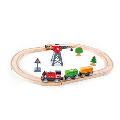 Hape N.1 Pista Trenino a Batteria con Gru Rossa