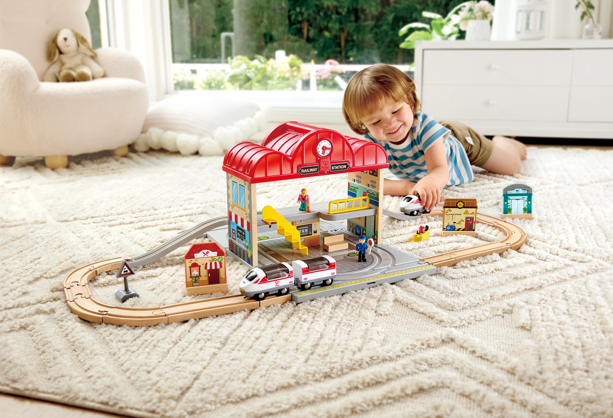 Hape stazione portatile set treno legno con binari