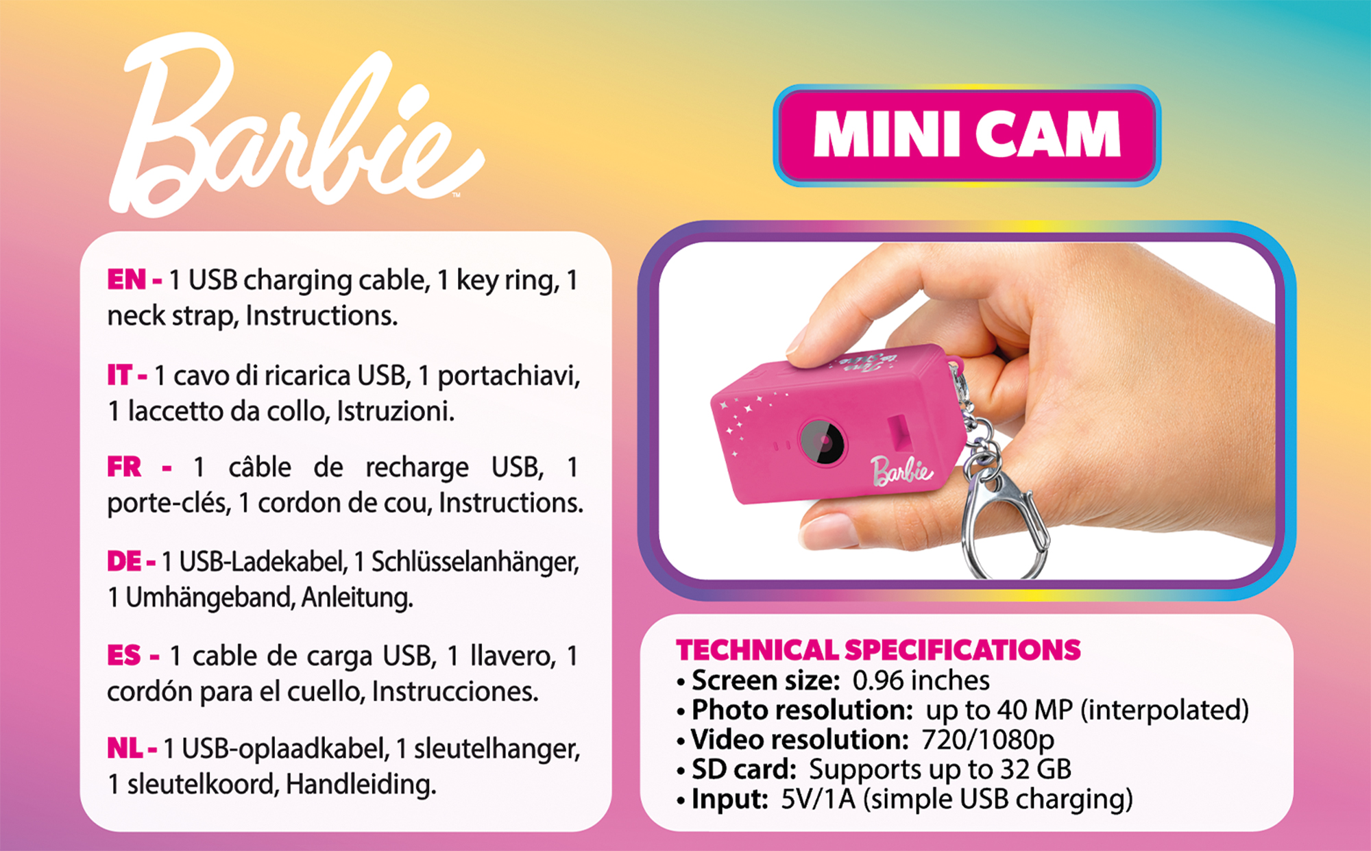 Barbie Mini Cam fotocamera digitale con portachiavi e filtri