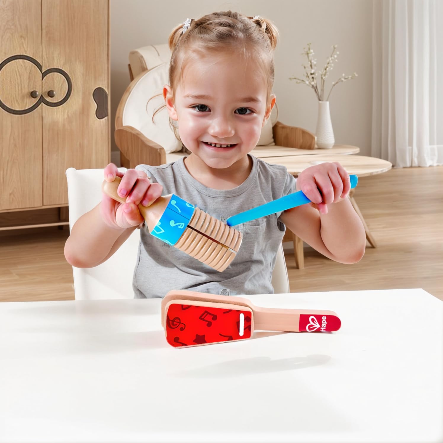 Hape percussioni guiro set musicale in legno 12m+