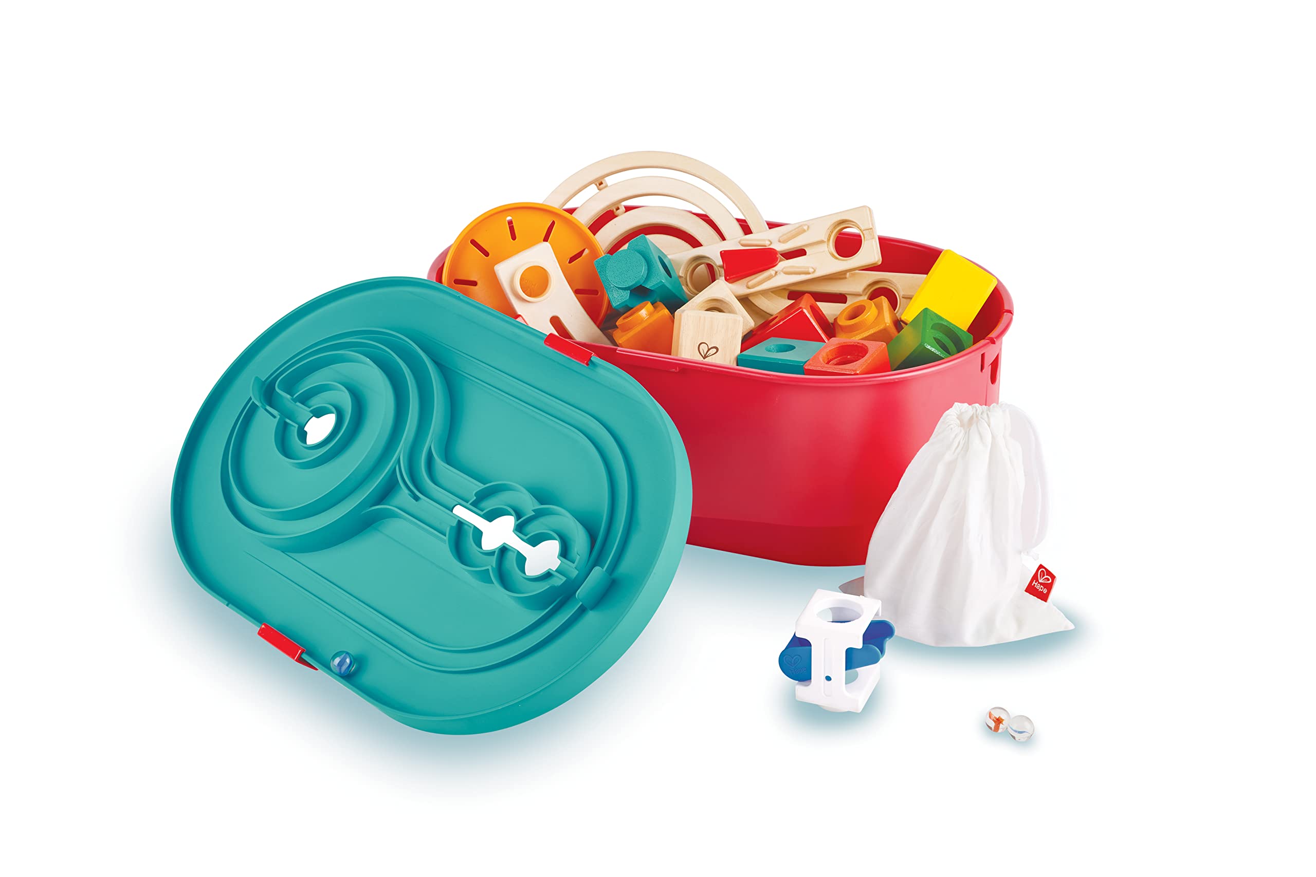 Hape Quadrilla pista biglie contenitori componibili legno