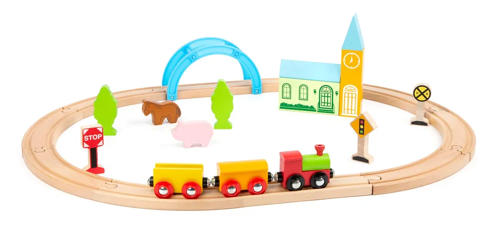 smallfoot 11490 pista trenino legno città e campagna 24 pezzi
