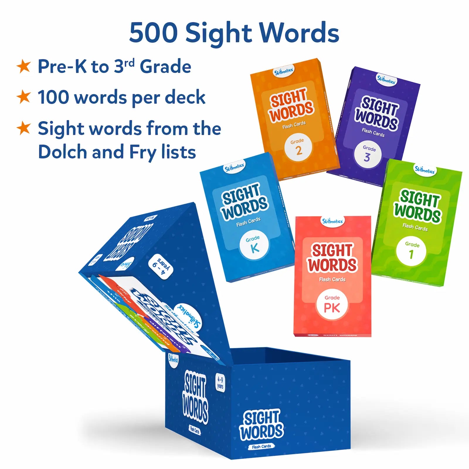 Skillmatics Sight Words flash card 500 parole 4-9 anni