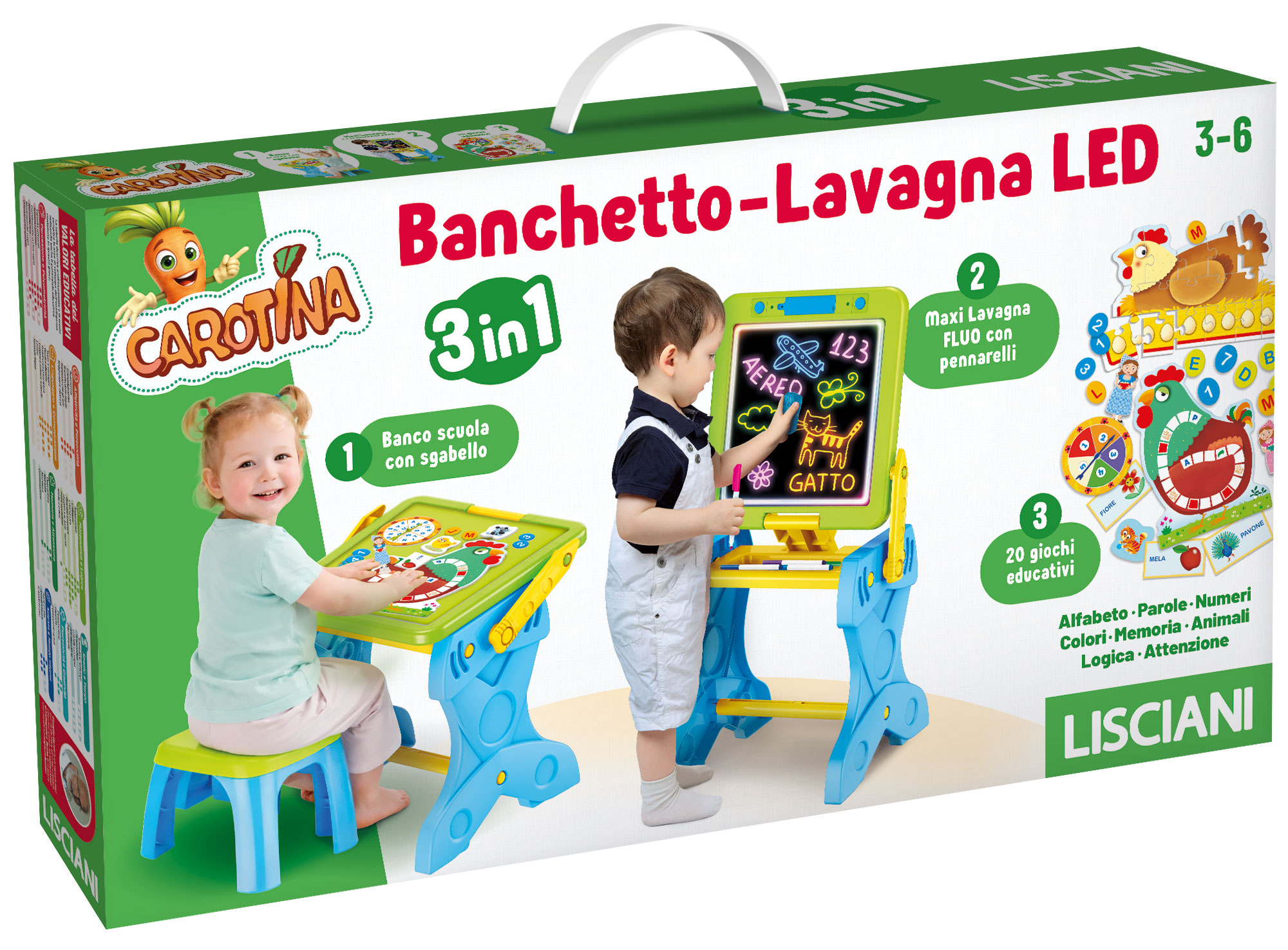 Lisciani Carotina Banchetto Lavagna Led 3 in 1 banco bimbi
