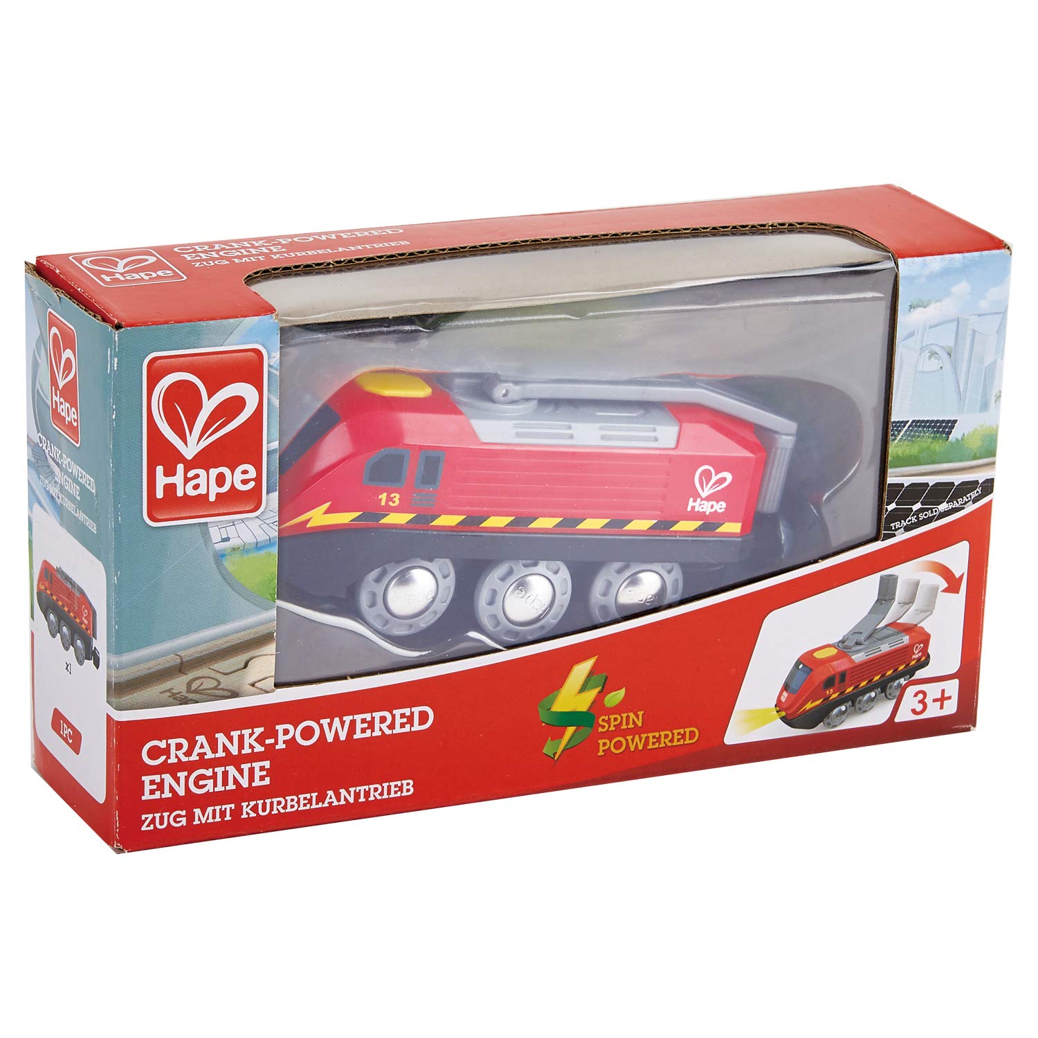 Hape treno a dinamo rosso giocattolo in legno