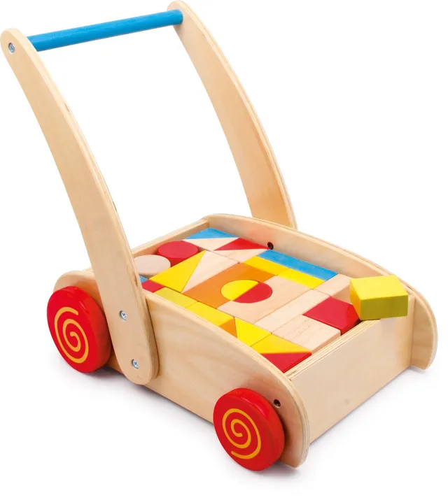 smallfoot 2695 Carrello Primi Passi legno con cubetti colorati