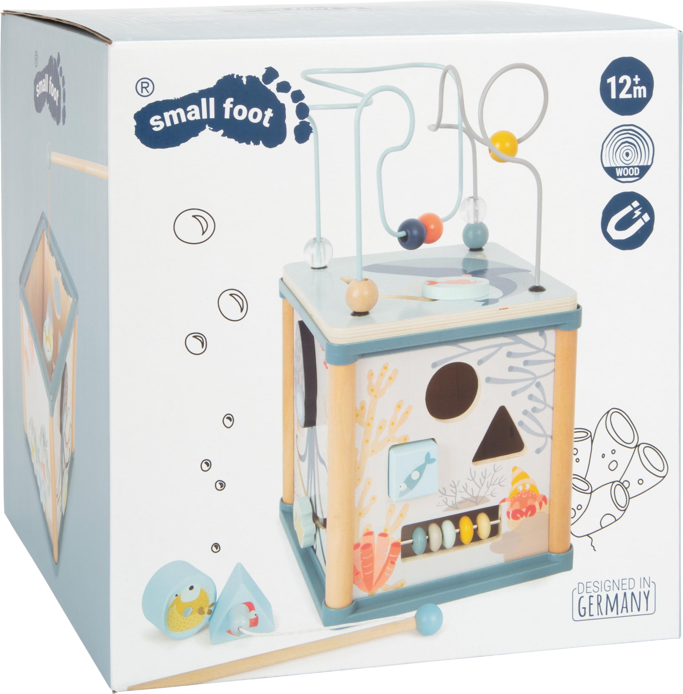 smallfoot 11910 cubo attività in legno mondo marino