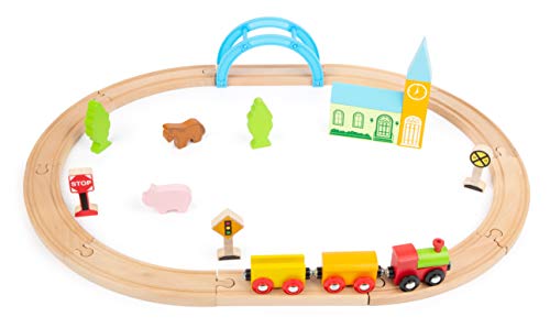 smallfoot 11490 pista trenino legno città e campagna 24 pezzi