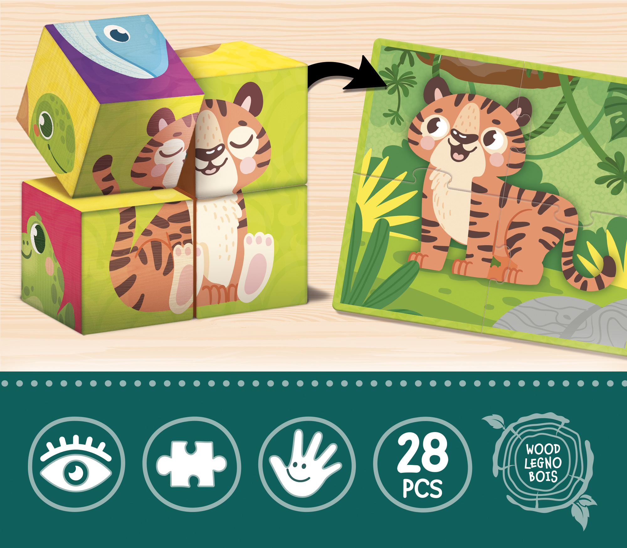 Lisciani Montessori Baby cubi legno 2 in 1 associazioni