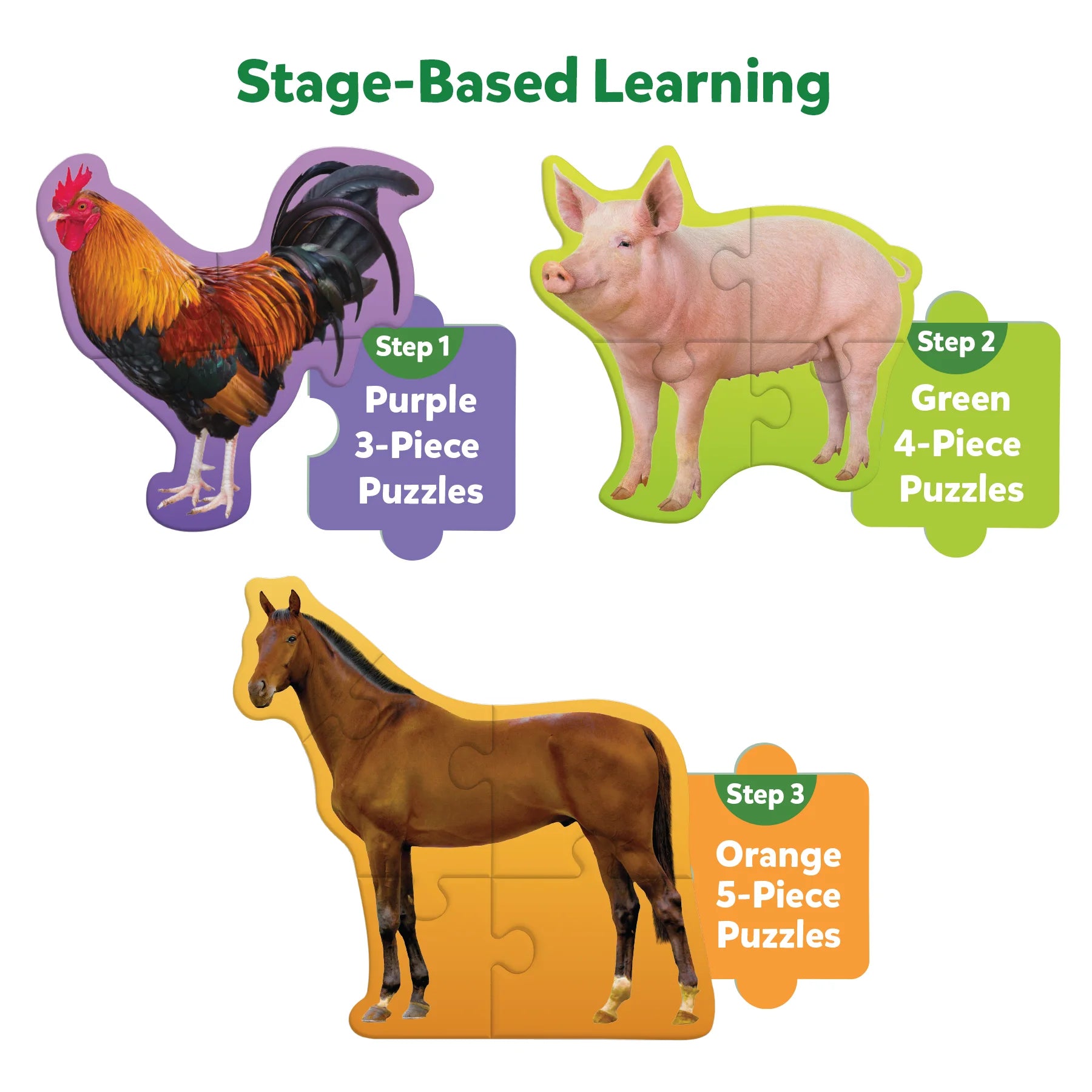 Skillmatics Step by Step Farm Animals puzzle 10 pz fattoria 3+