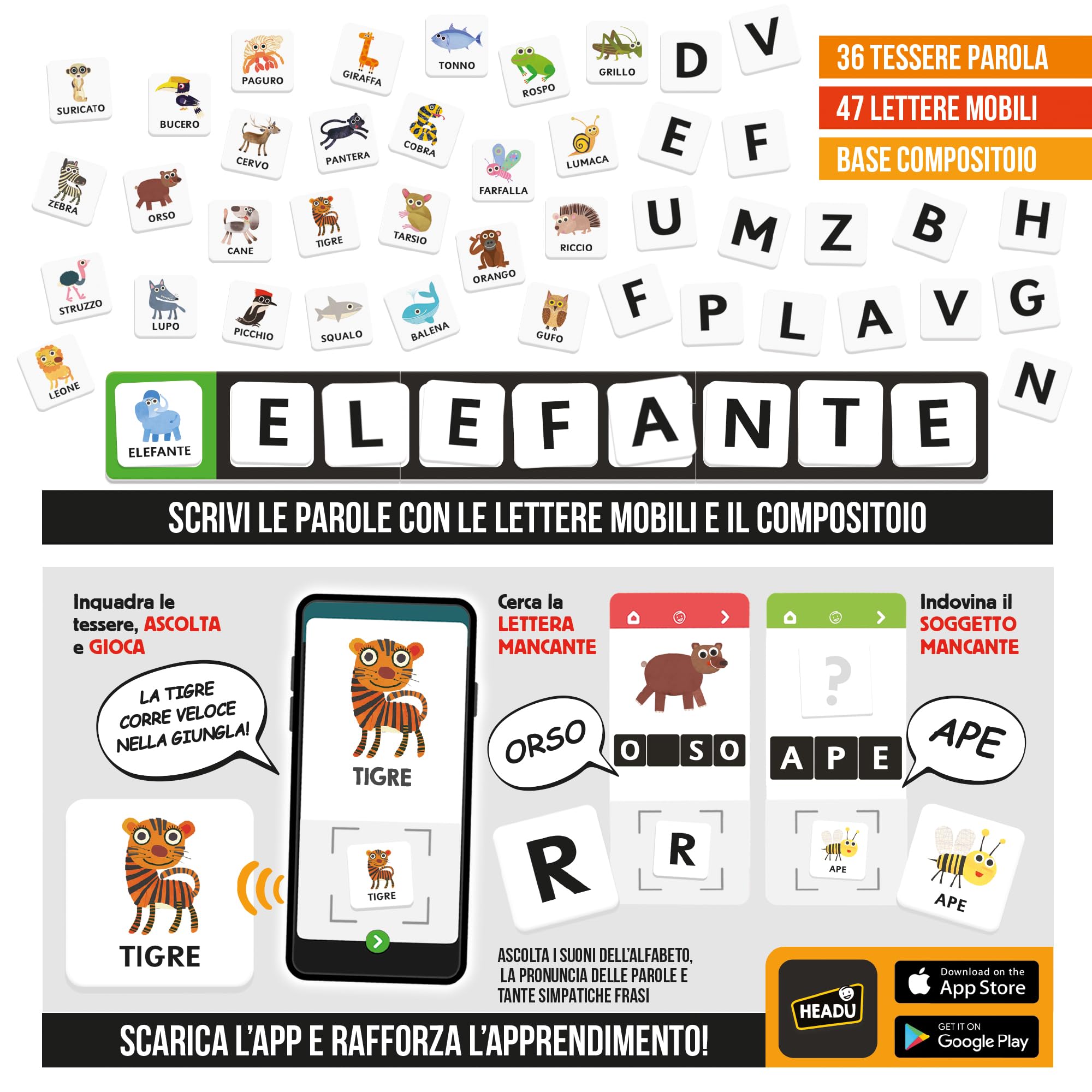 Headu Scrivo & Leggo 4.0 Animali e Ambienti gioco educativo 3-6 anni