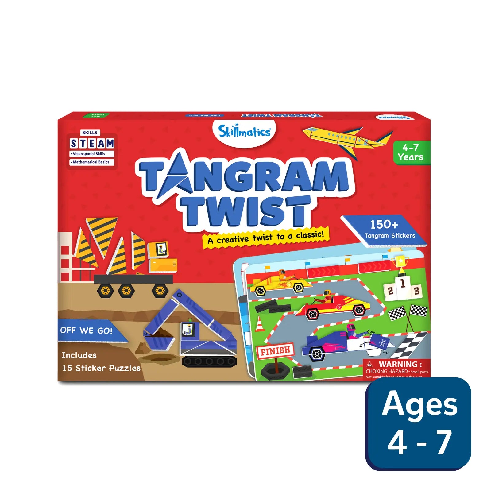 Skillmatics Tangram Twist puzzle adesivi veicoli 4-7 anni