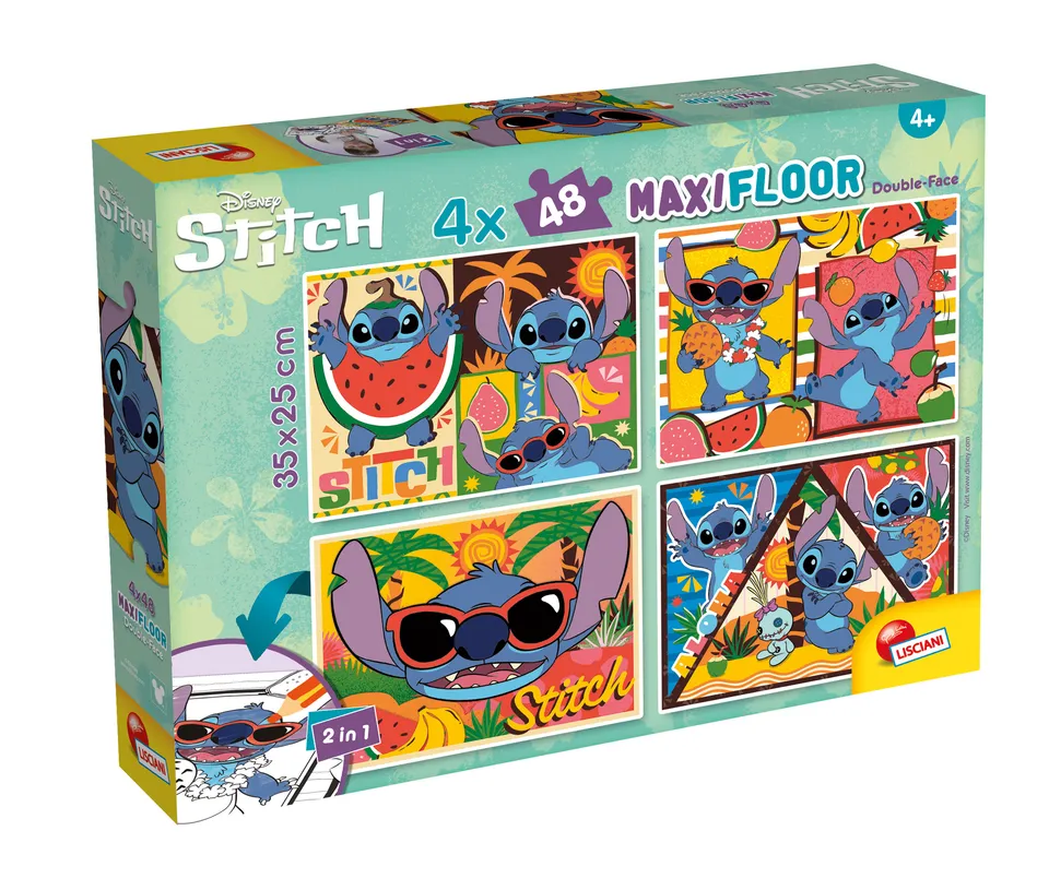 Lisciani Disney Maxifloor 4x48 Lilo & Stitch puzzle da colorare