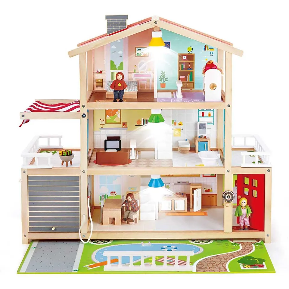 Hape Villa delle bambole casa legno 3 piani 8 stanze