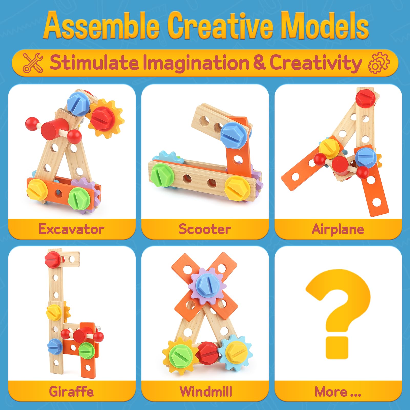 DINORUN Cassetta Attrezzi Bambini Legno Camion Pompieri 47 Pezzi