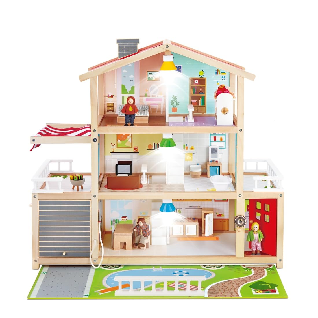 Hape Villa delle bambole casa legno 3 piani 8 stanze