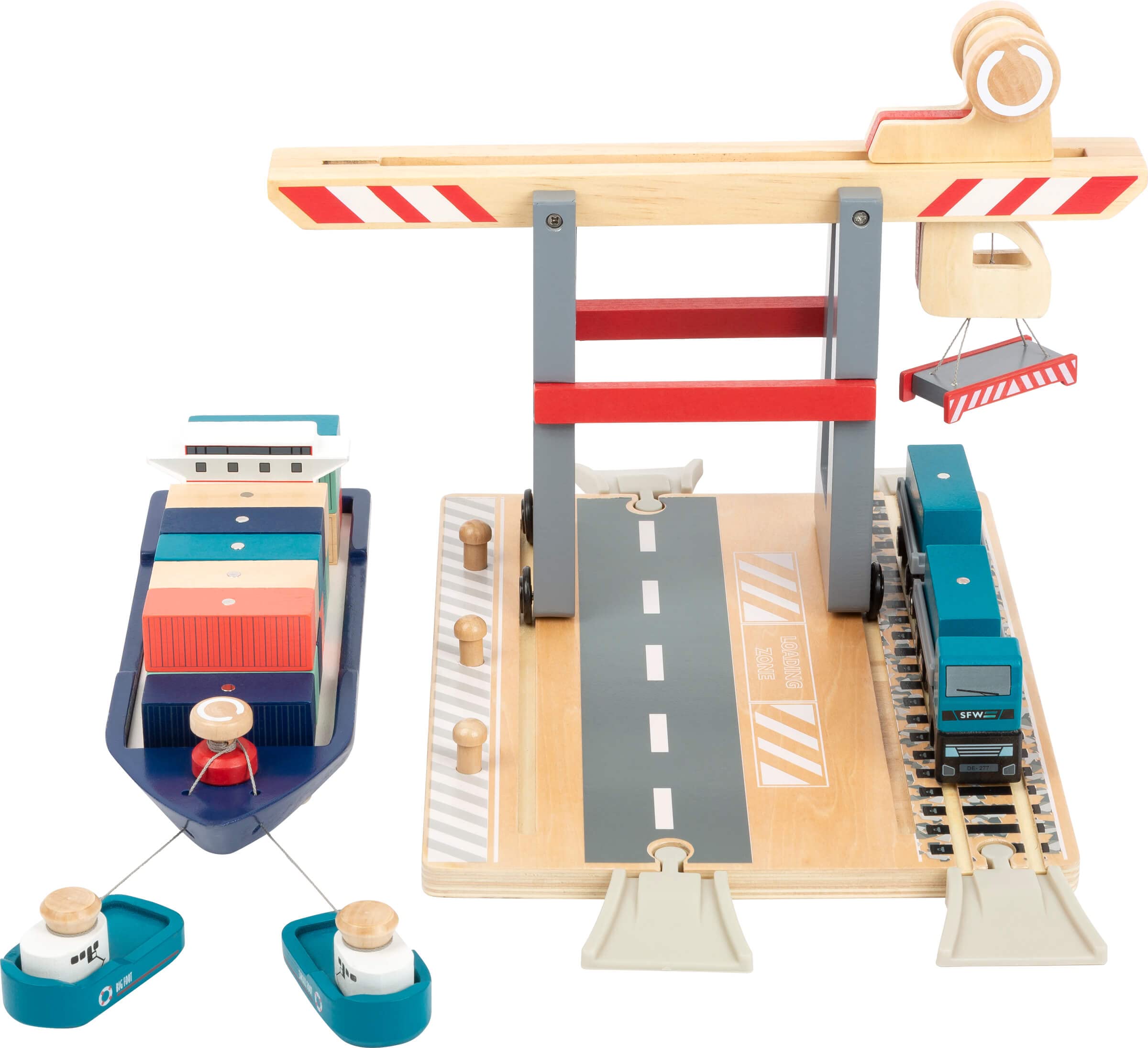 small foot 11378 Terminale Container gioco legno nave e camion