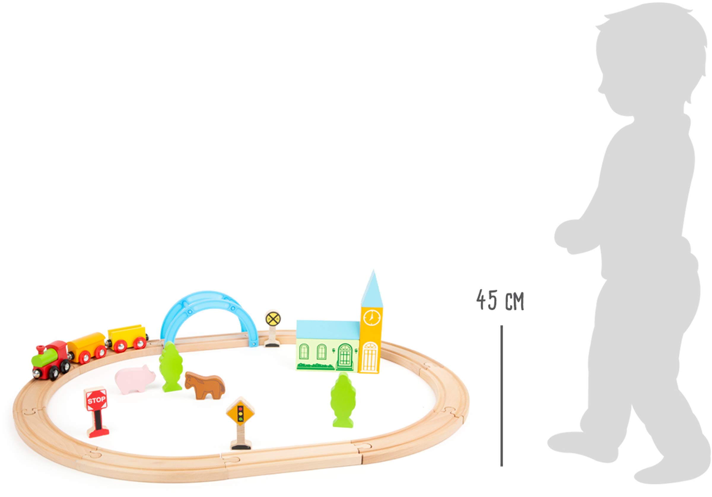 smallfoot 11490 pista trenino legno città e campagna 24 pezzi