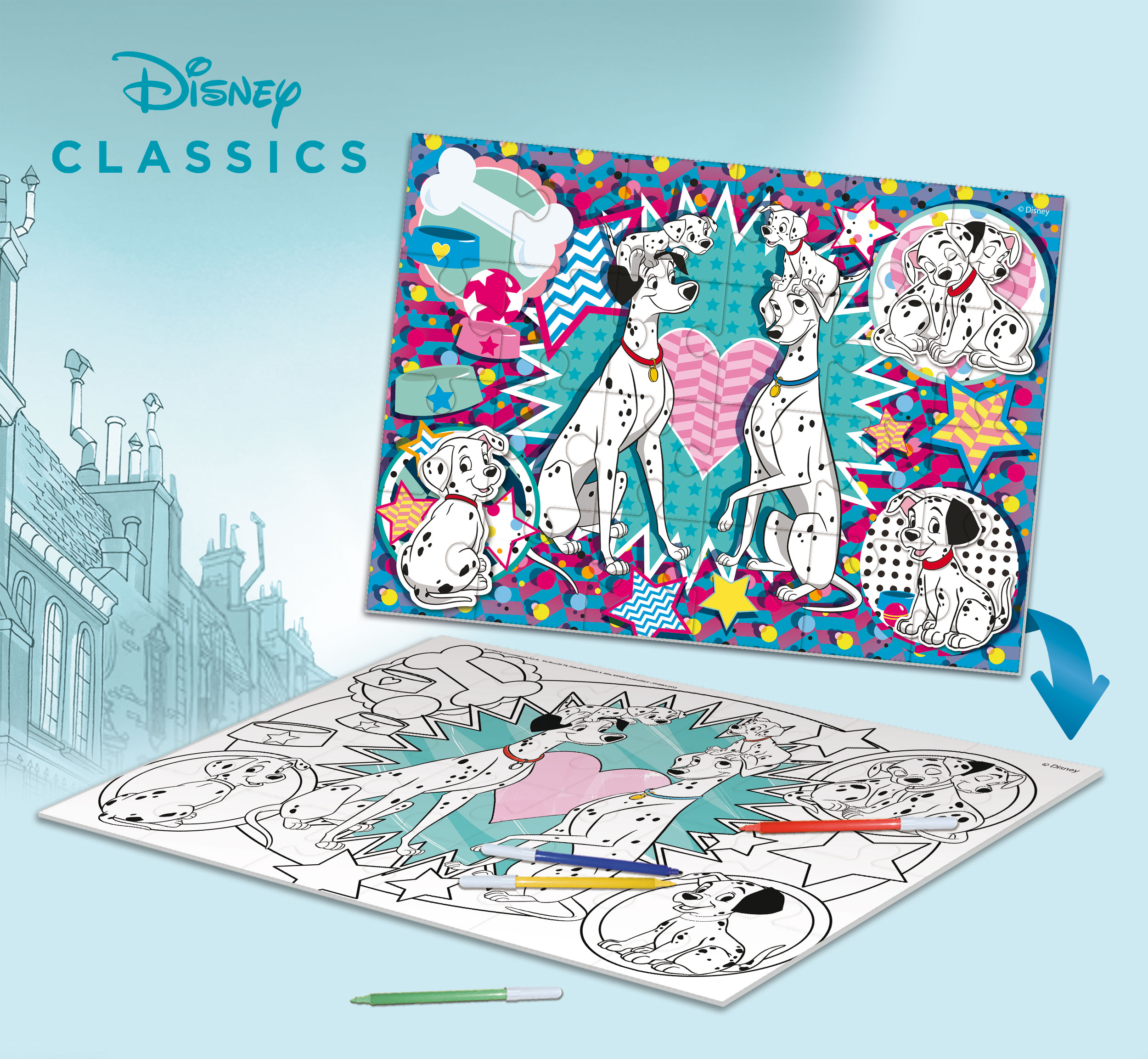 Lisciani Disney M-Plus 24 Carica dei 101 Puzzle 24 Pezzi da Colorare