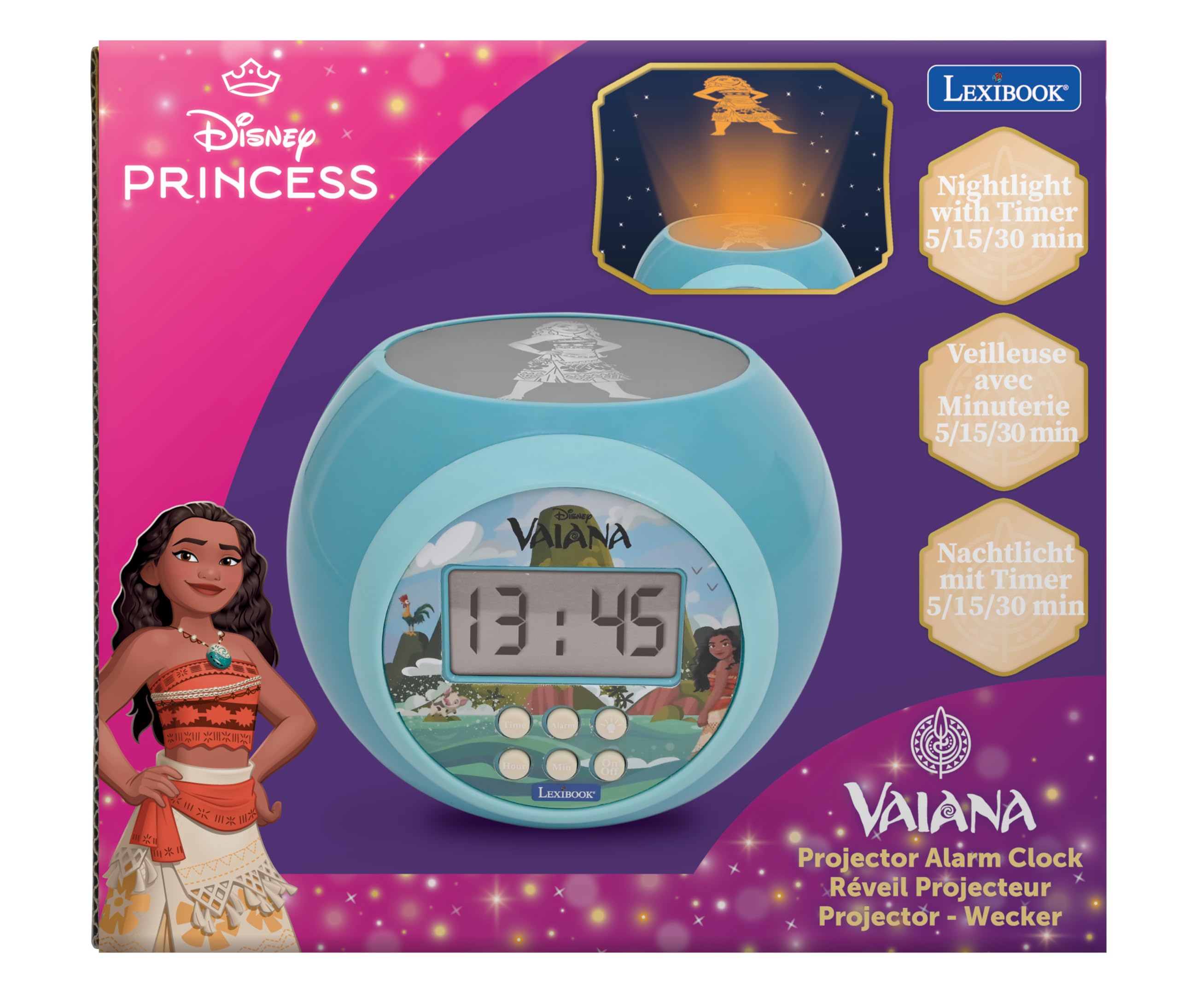 Lexibook Vaiana RL977VNLXB sveglia proiettore blu luce notturna