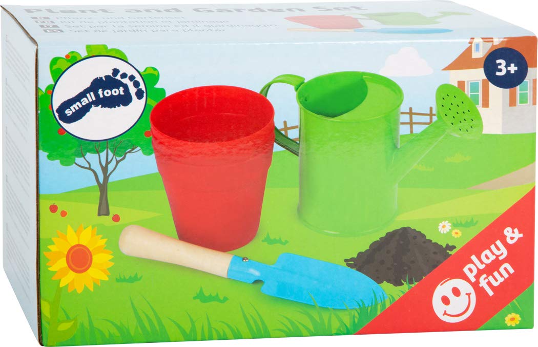 smallfoot 12016 set da giardino bambini con 3 vasi legno e metallo