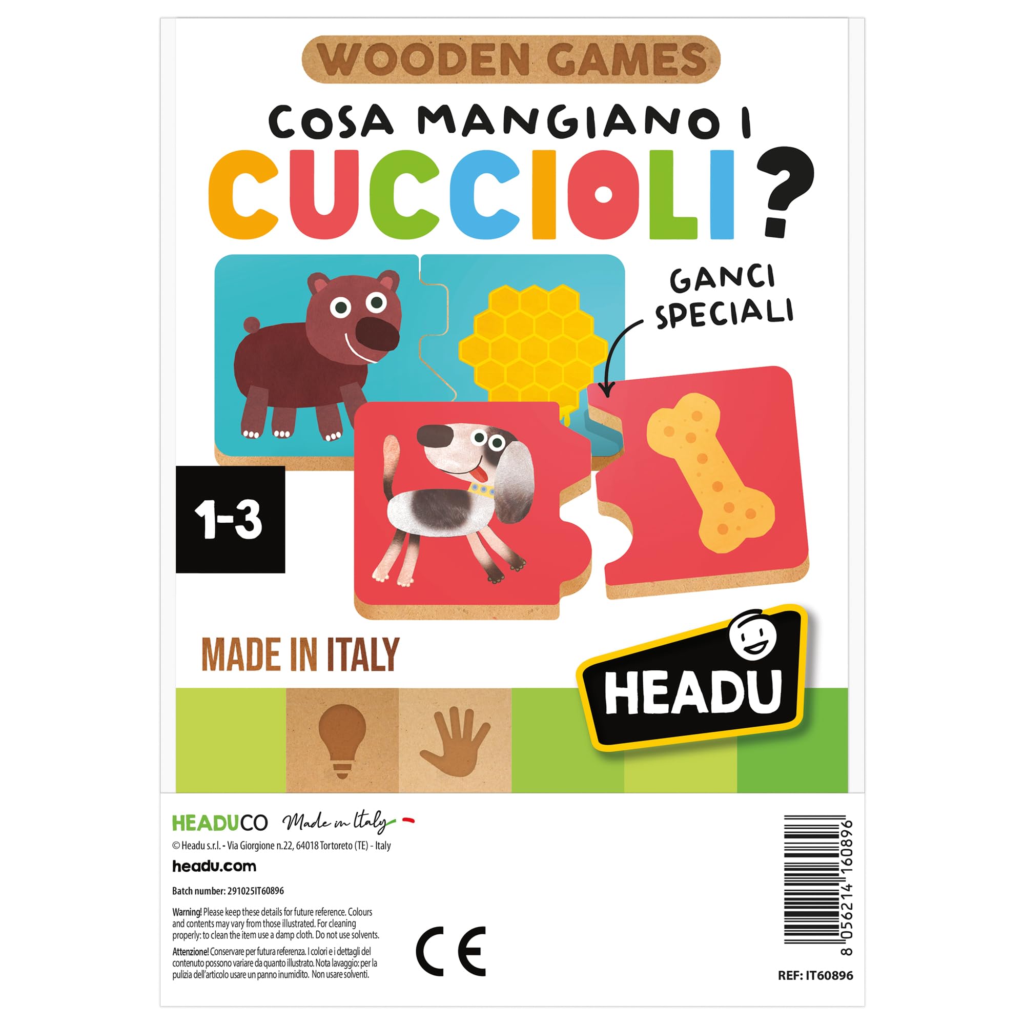 Headu Cosa Mangiano i Cuccioli gioco in legno 2-4 anni logica