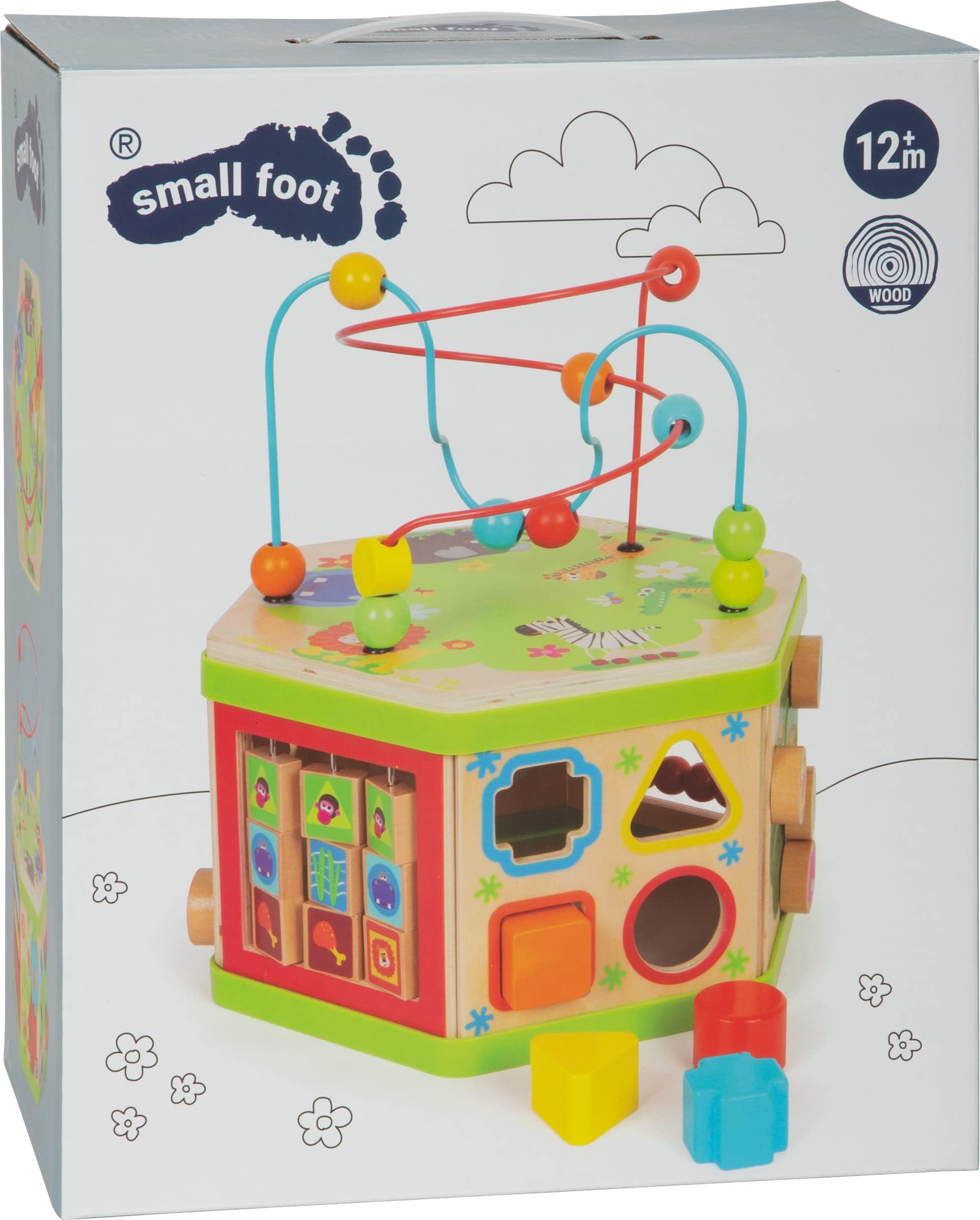 smallfoot 4244 Cubo Motorio Safari gioco legno animali