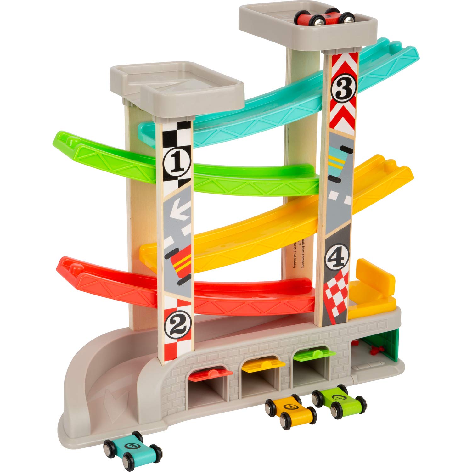 smallfoot 11361 pista con garage e 4 auto in legno