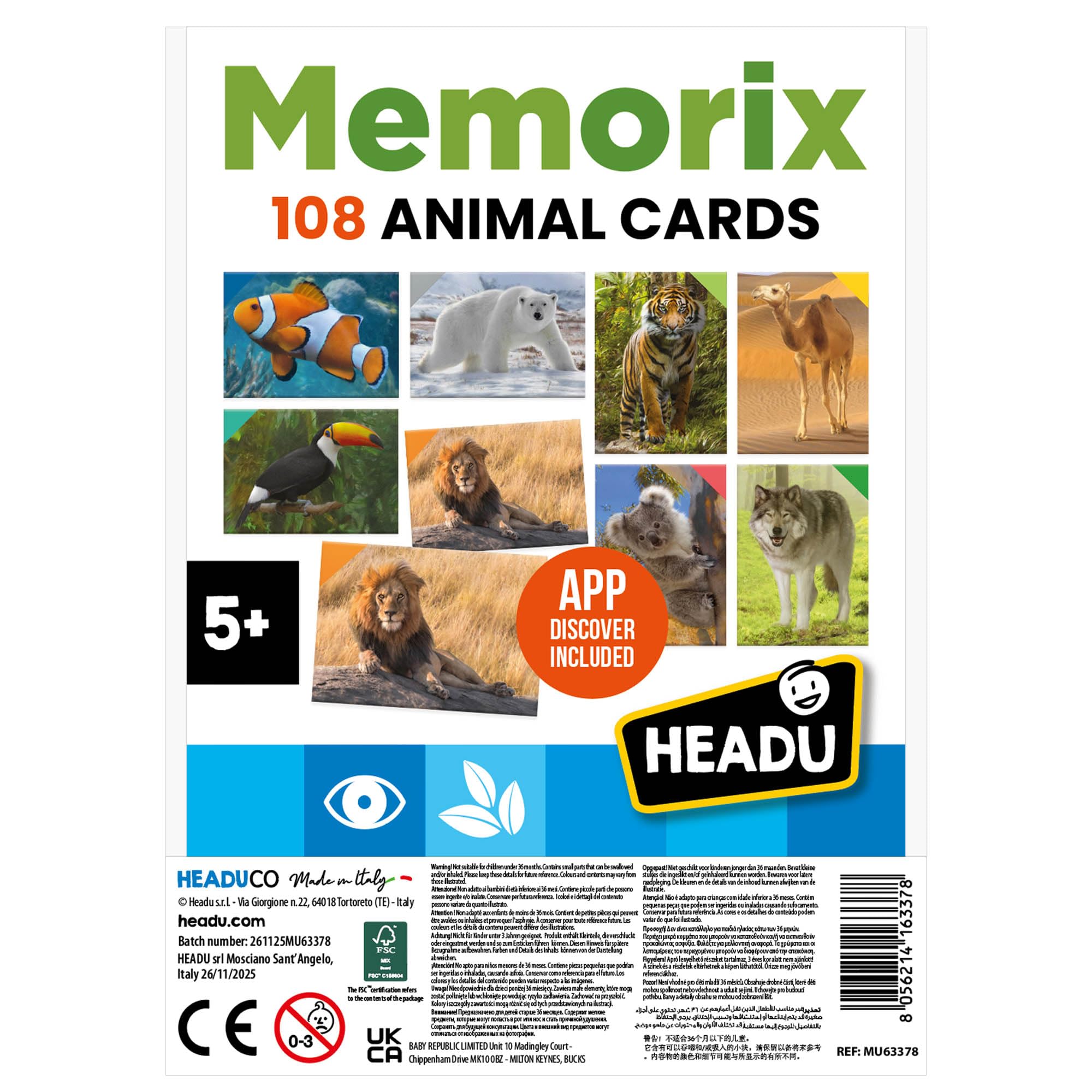 Headu Memorix 108 Memory Animali Carte 5-7 Anni