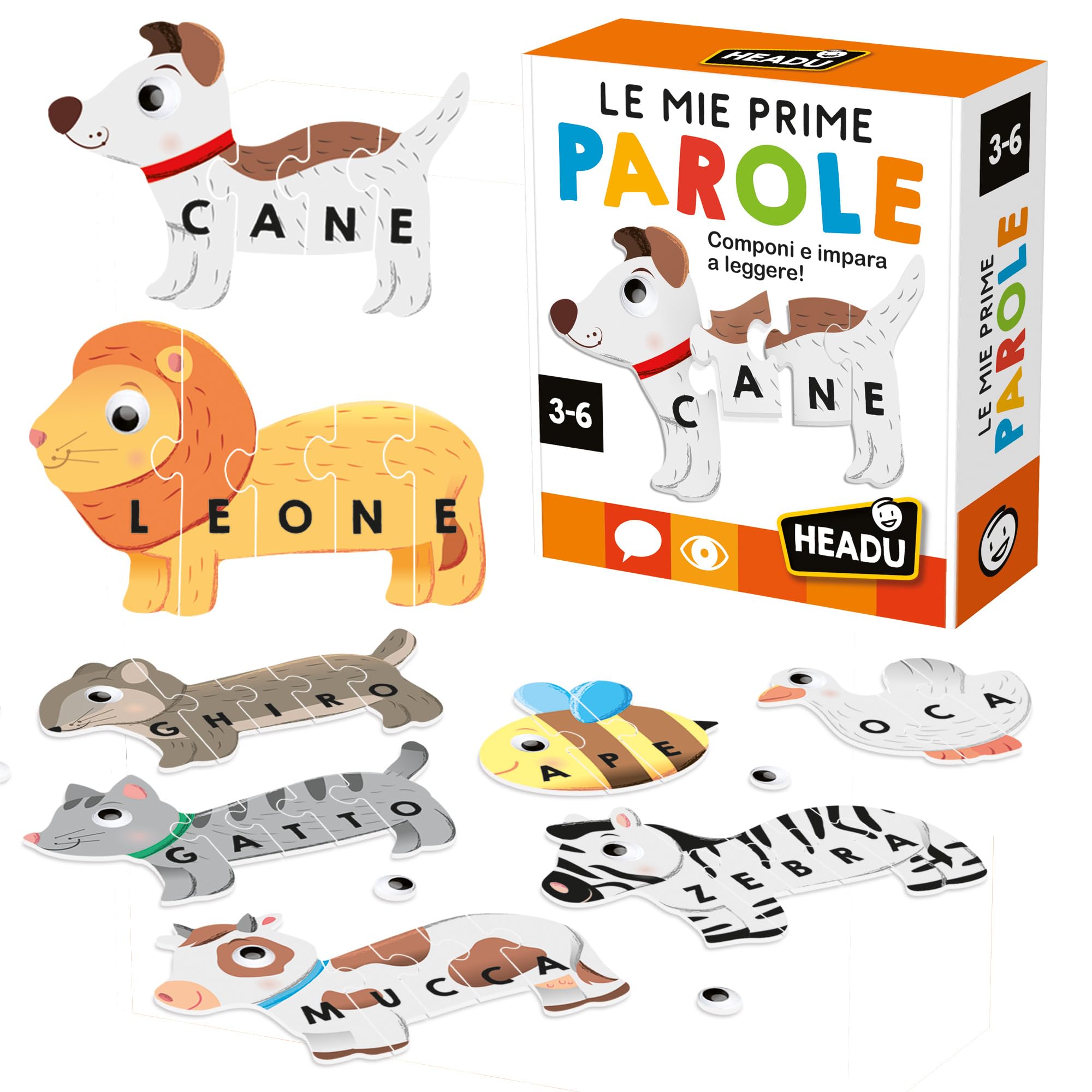 Headu Le Mie Prime Parole flashcards 12 puzzle animali