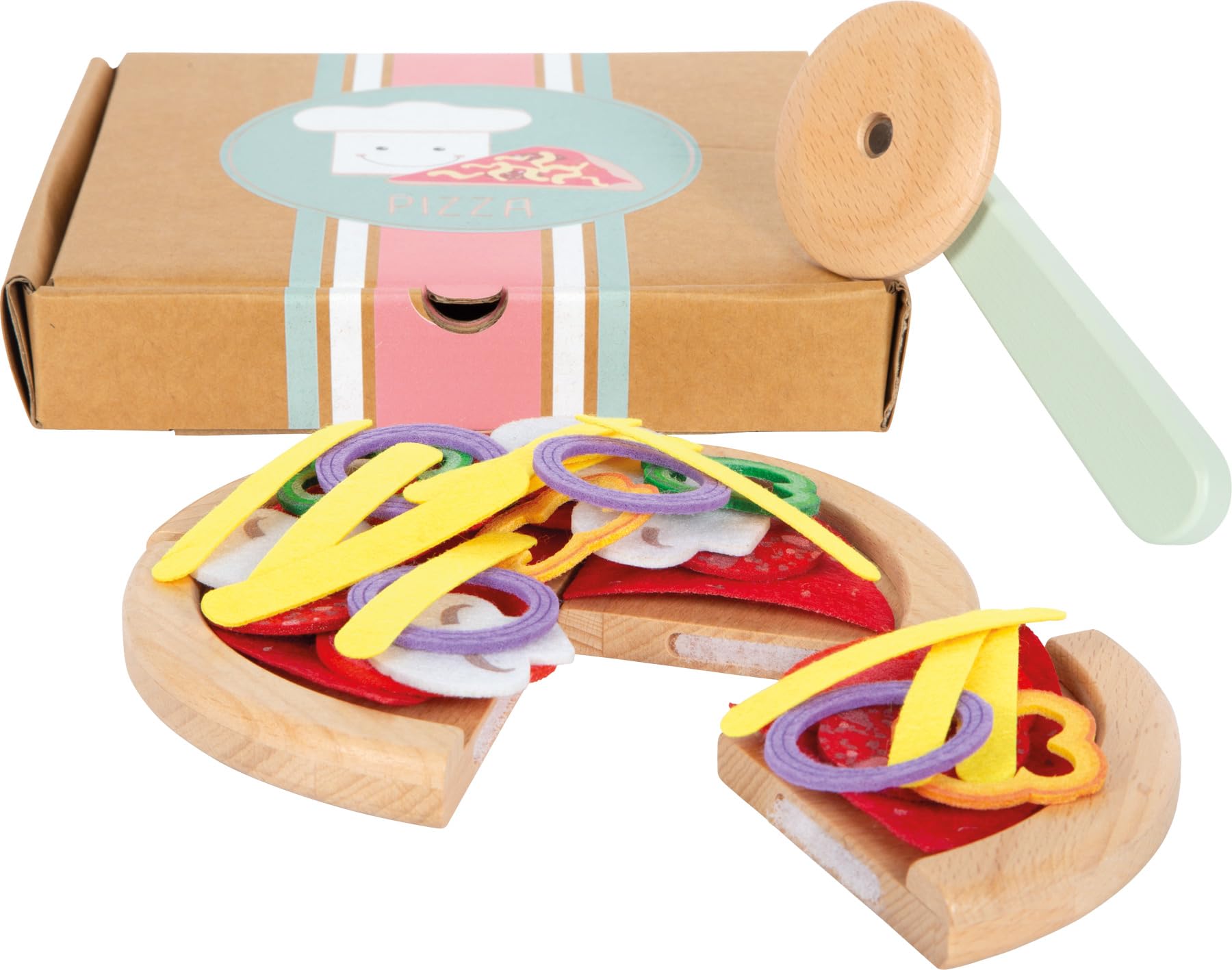 smallfoot set pizza giocattolo in legno con velcro da tagliare