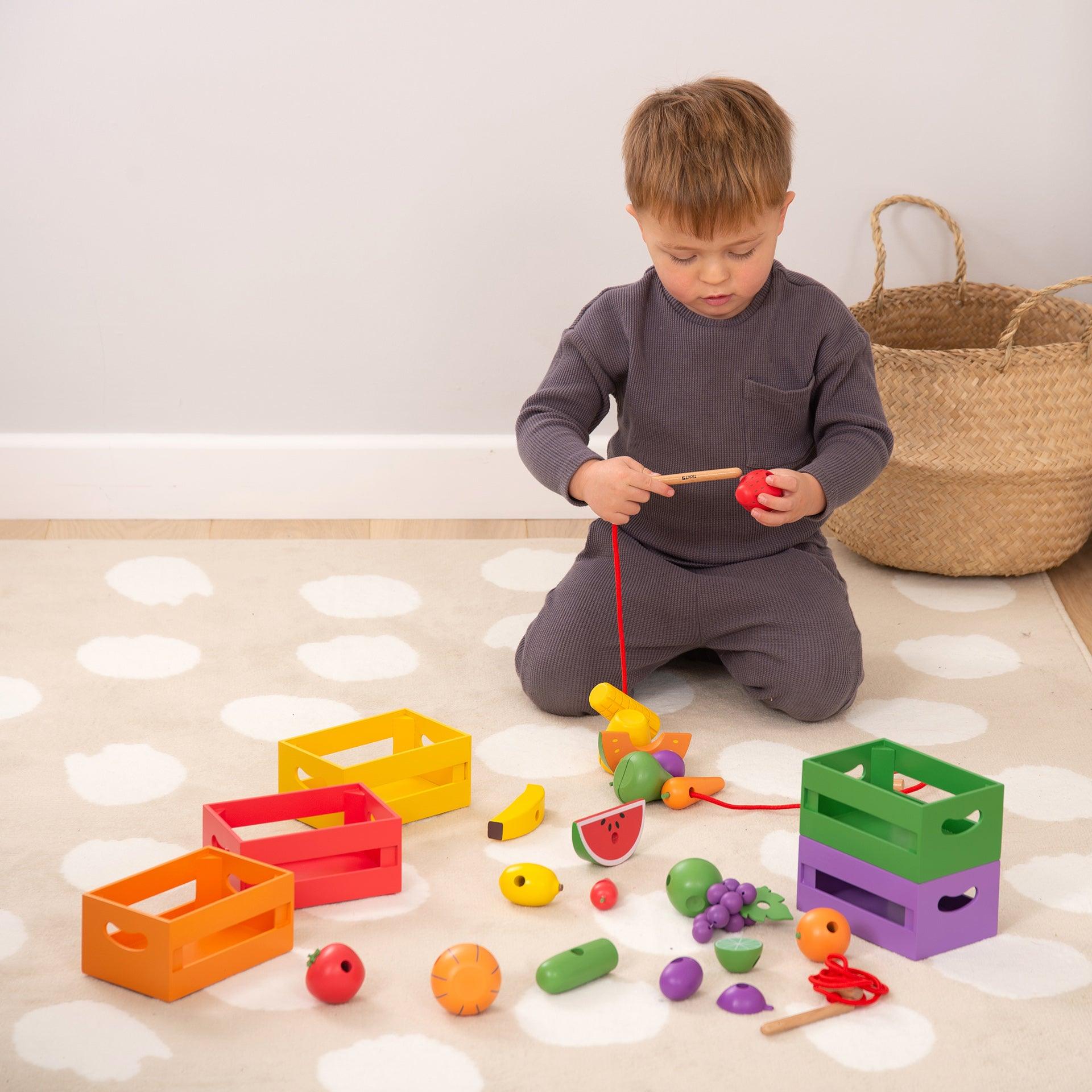 Tickit Wooden Sorting cassette frutta verdura 28 pezzi filo