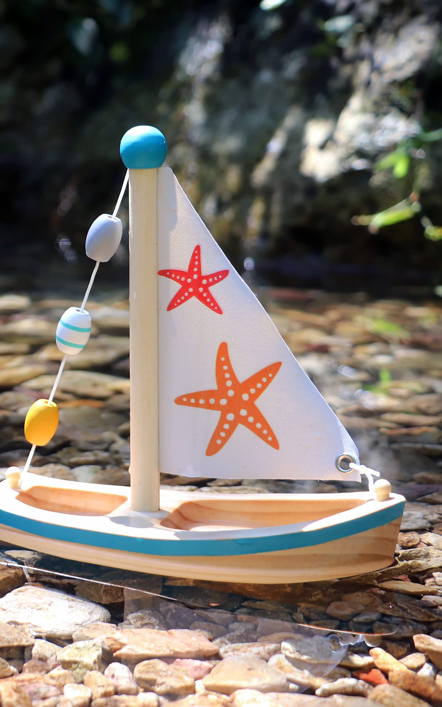 smallfoot barca a vela giocattolo bagno legno stella marina