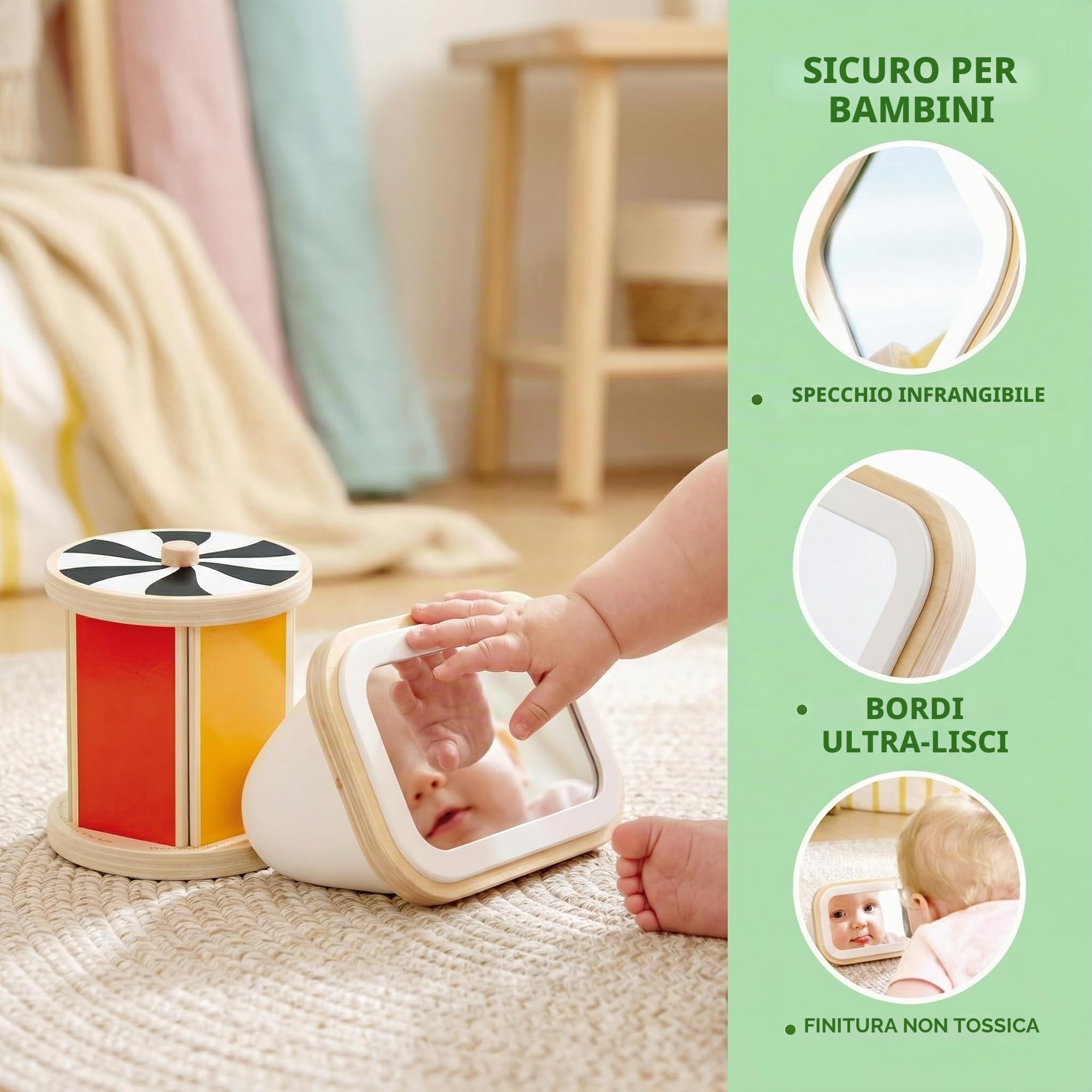 Hape Tamburo Rotativo Specchio giocattolo legno 3 mesi