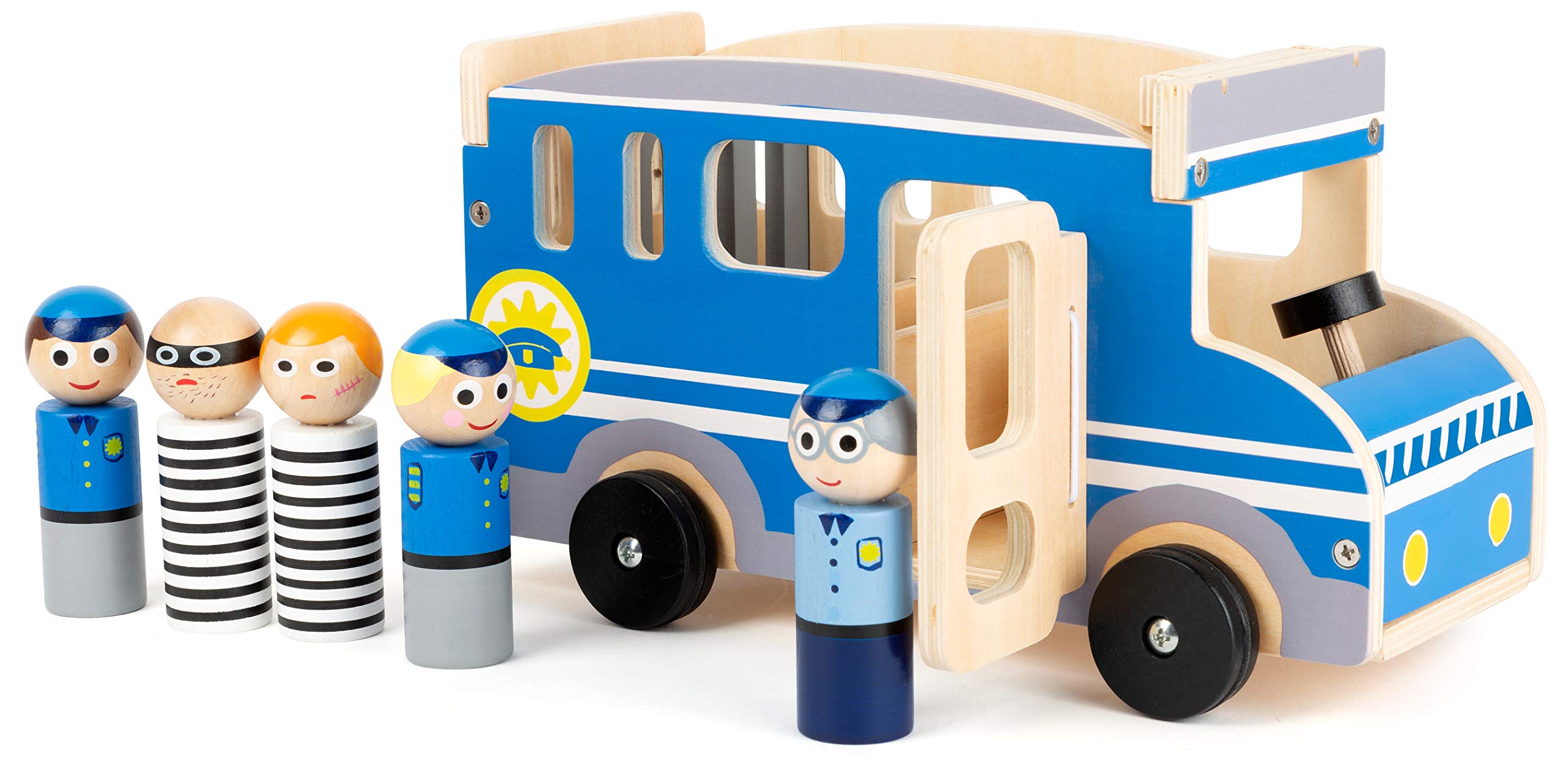 smallfoot Grande Autobus Polizia Giocattolo Legno con Personaggi 3 Anni