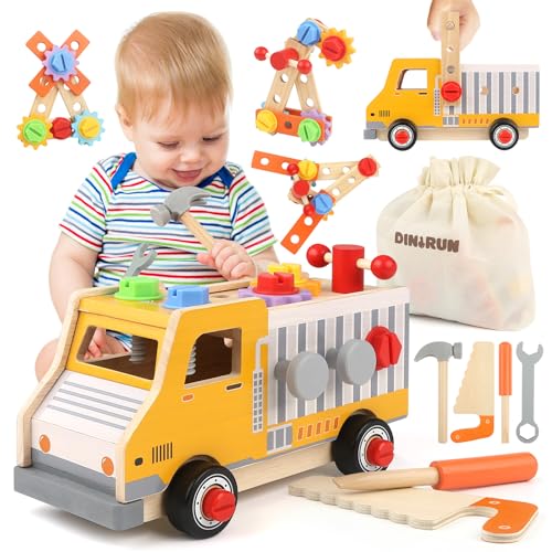 DINORUN camion cassetta attrezzi legno 47 pezzi 3-6 anni