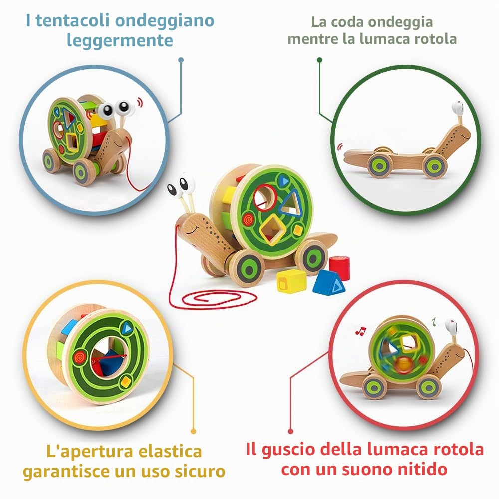 Hape Lumaca trainabile legno 2 in 1 forme incastro 12 mesi