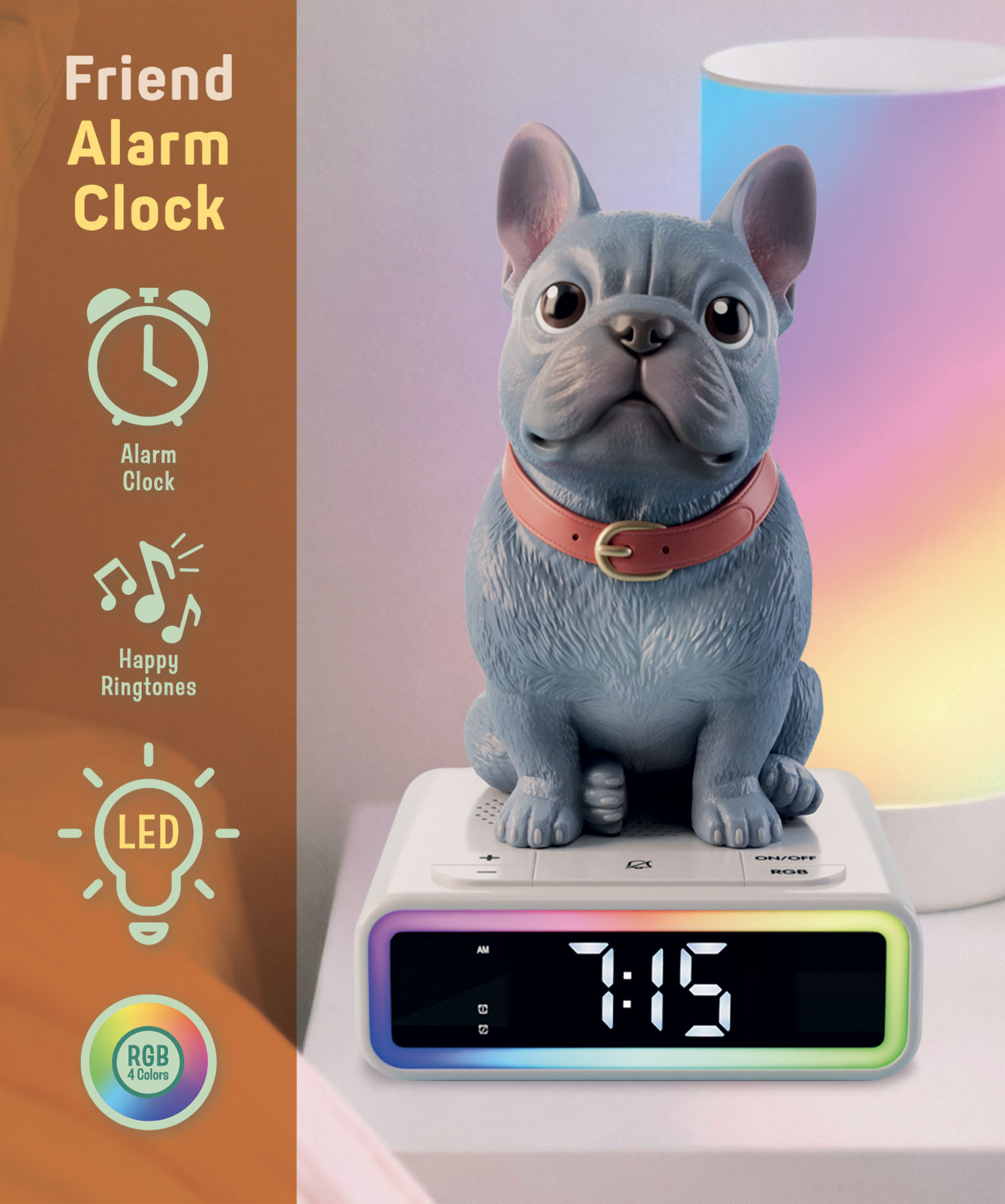 Lisciani Rainy Days Bulldog Francese sveglia digitale cambia colore