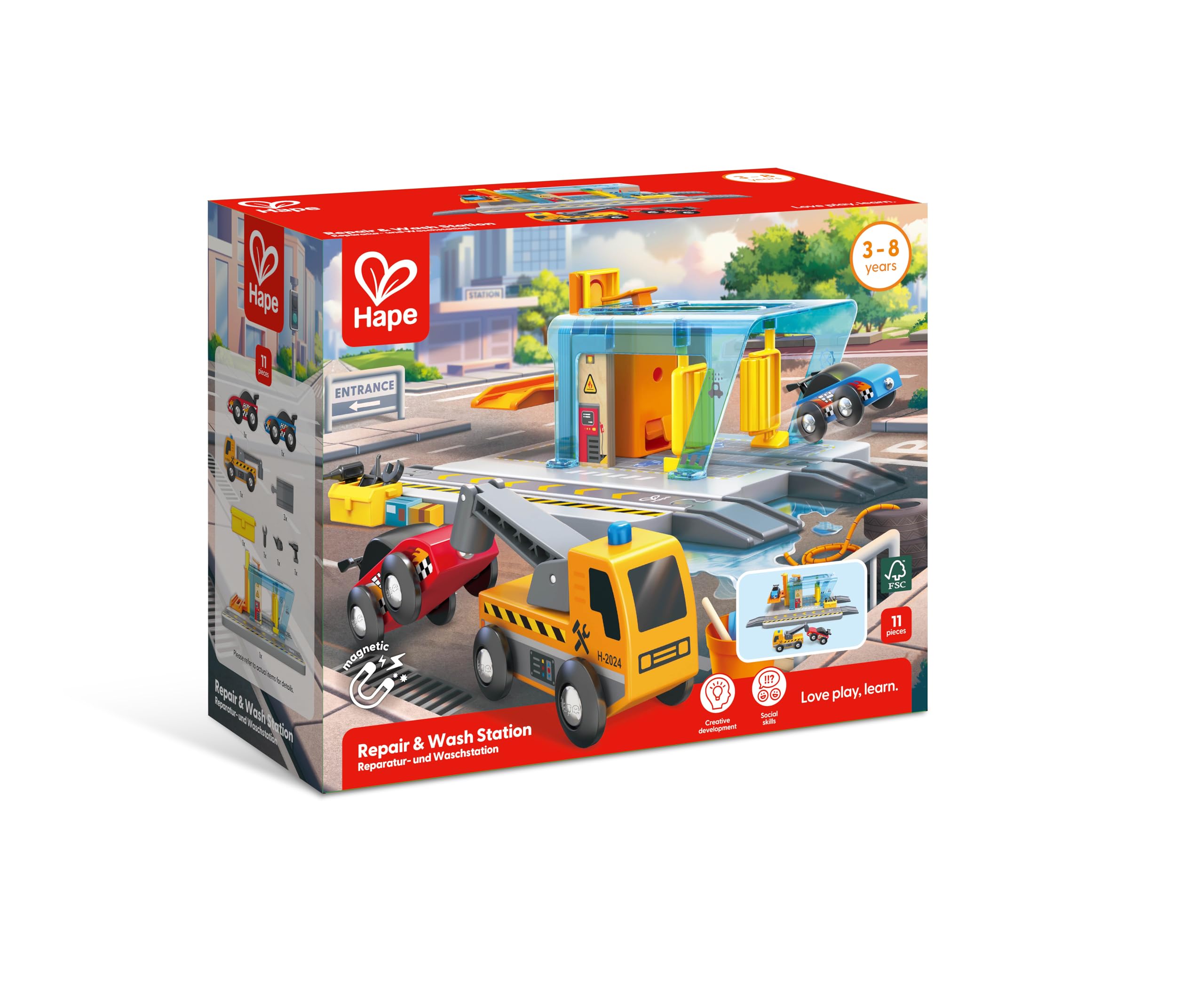 Hape Railway Stazione Autolavaggio e Officina garage legno