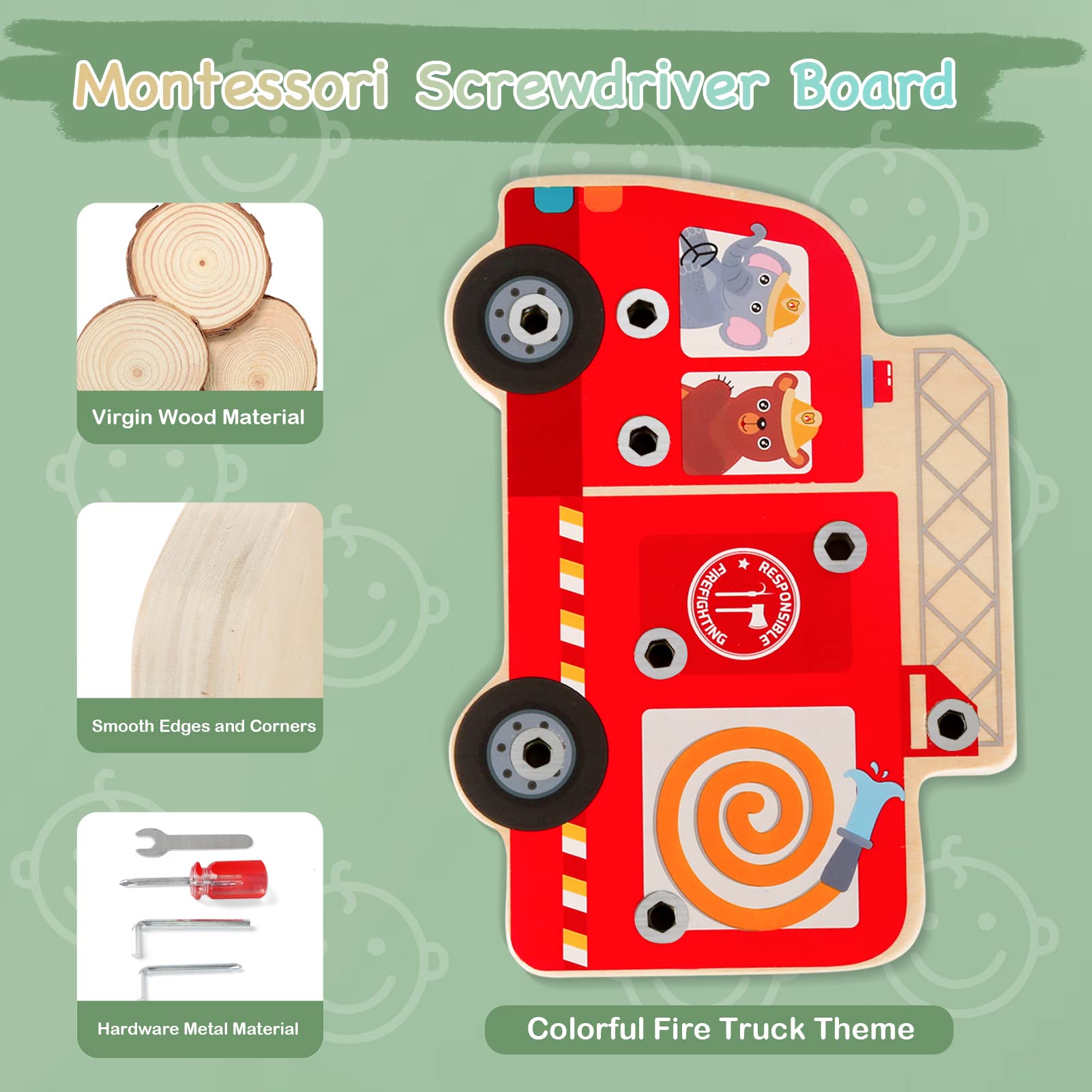 DINORUN Busy Board tavola montessori camion pompieri 3-6 anni