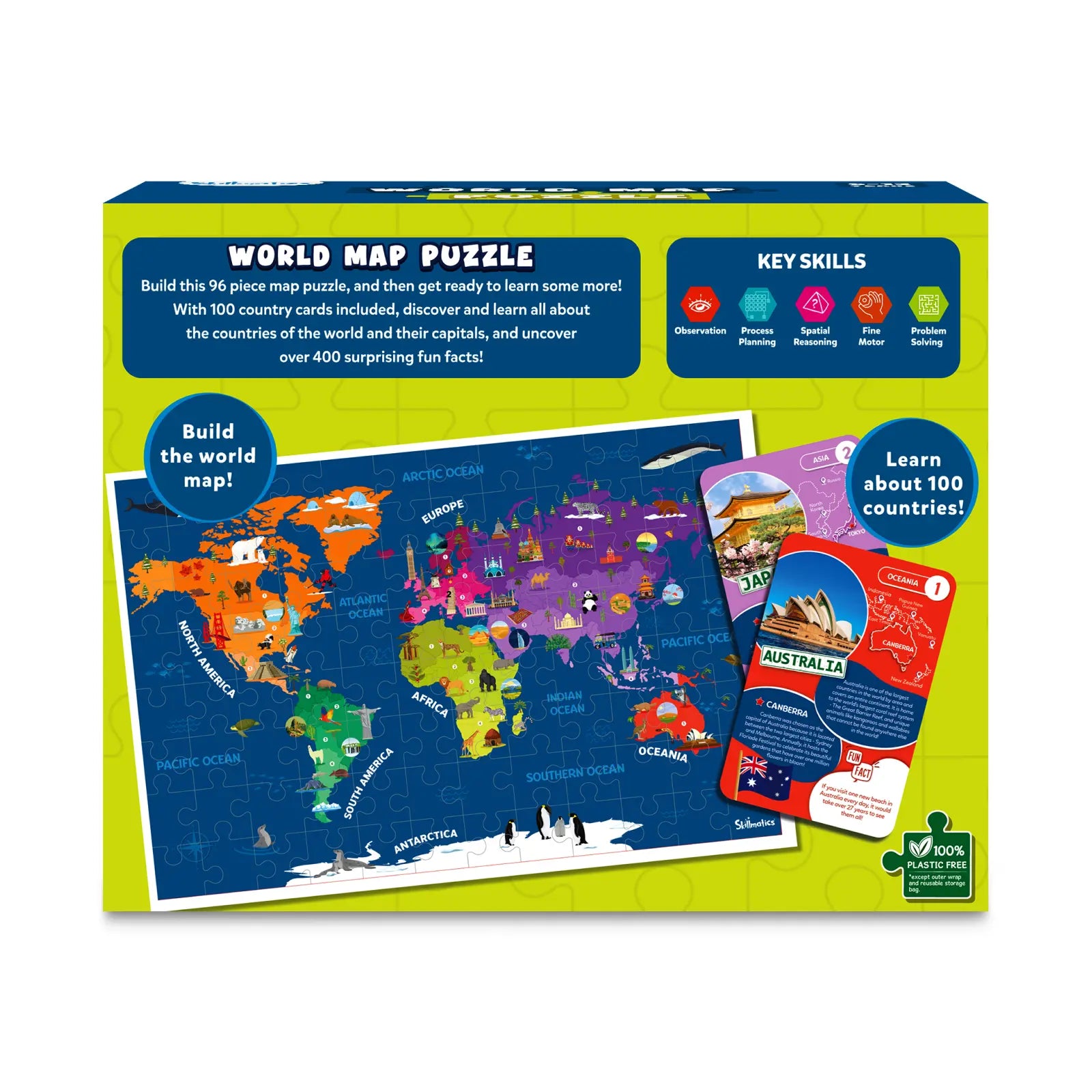 Skillmatics World Map Puzzle puzzle mondo 96 pezzi e carte