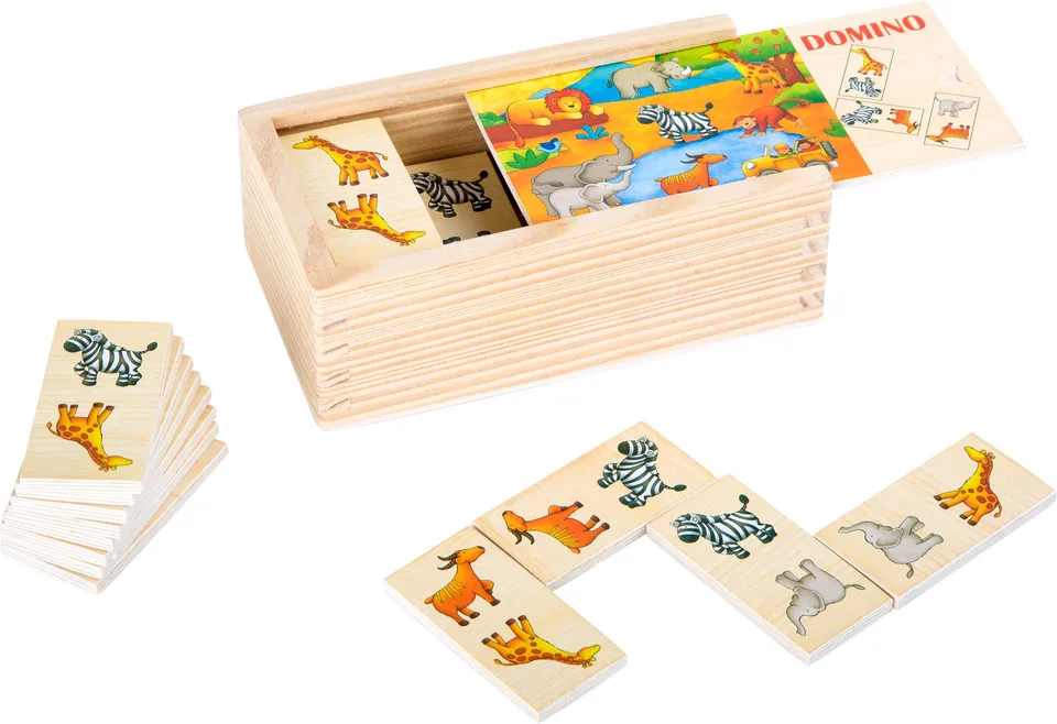 smallfoot Safari domino bambini legno animali con scatola