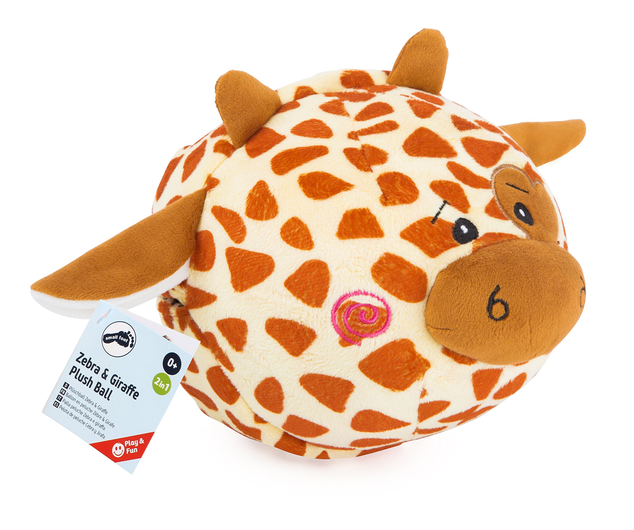 smallfoot 10524 palla di peluche zebra e giraffa morbida