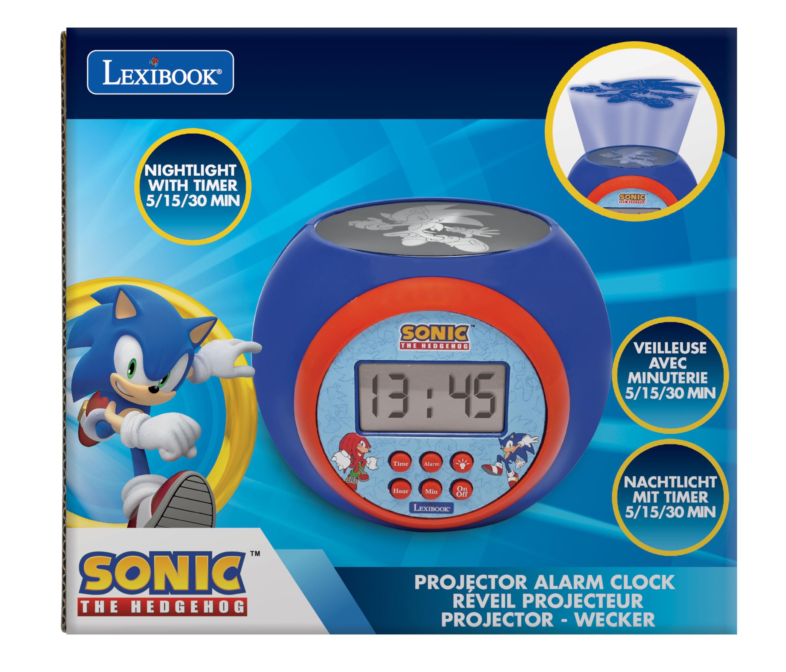 Lexibook Sonic RL977SNLXB sveglia proiettore blu luce notturna
