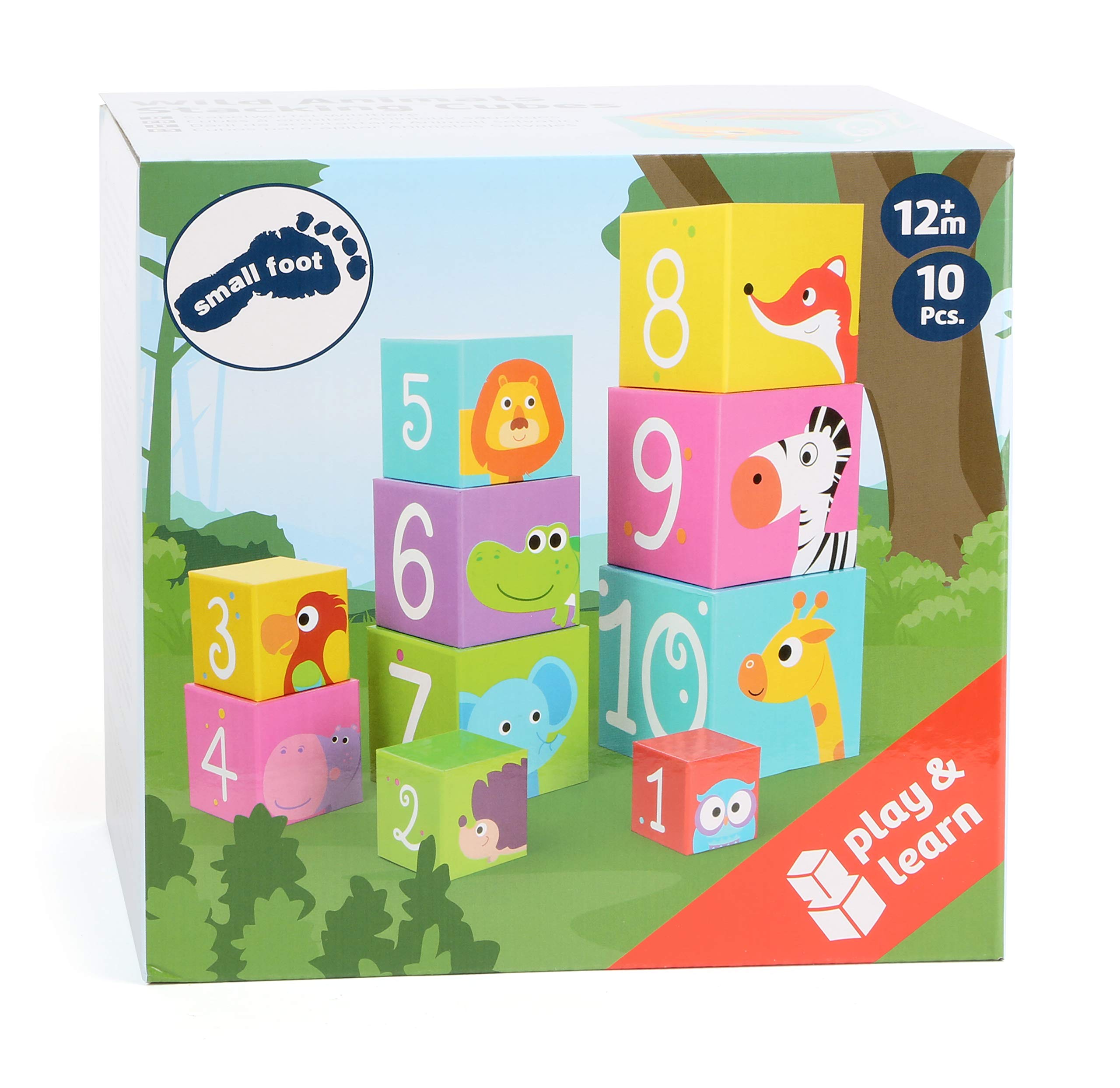 smallfoot 11205 cubi impilabili cartone 10 pezzi animali