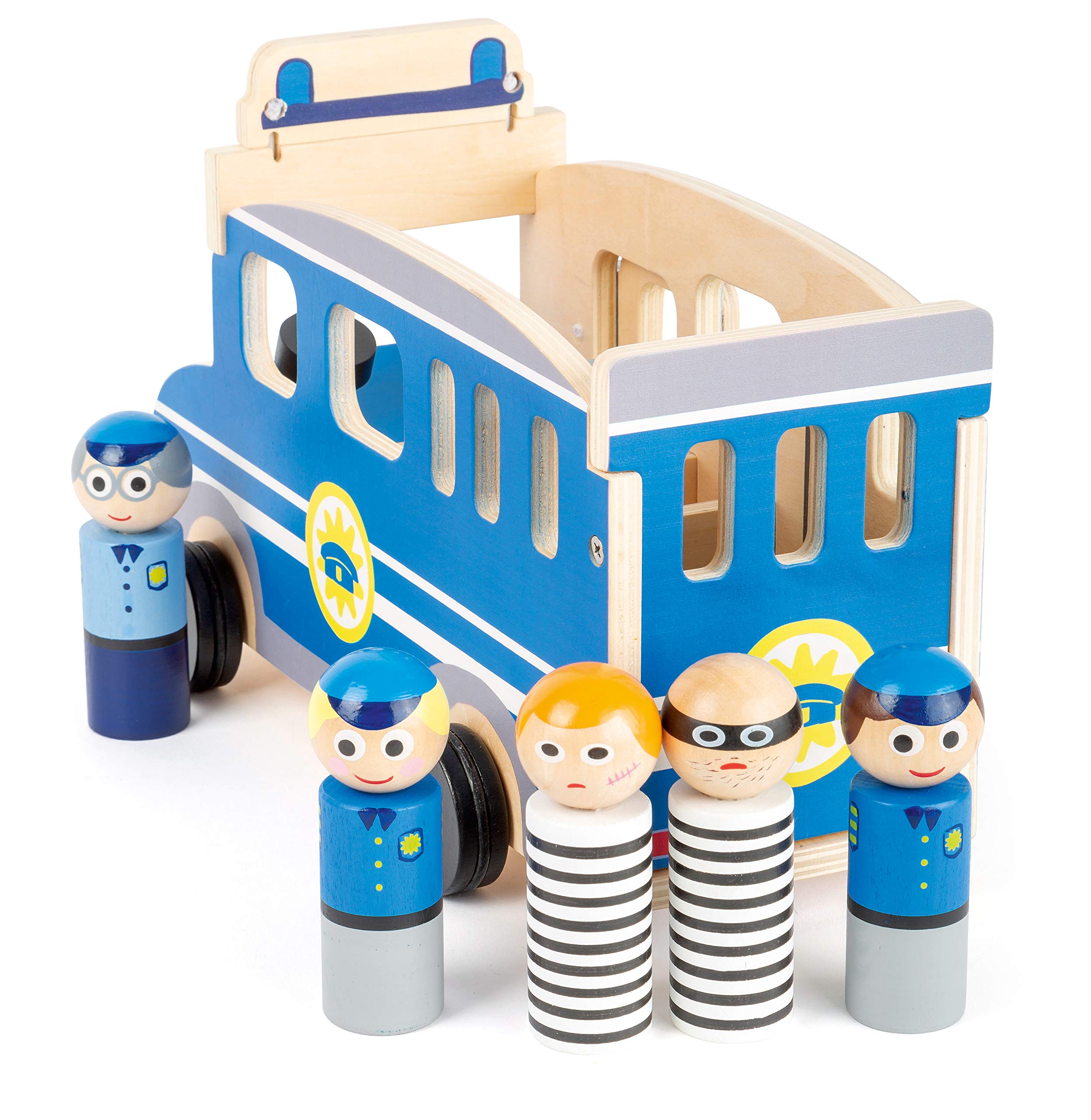 smallfoot Grande Autobus Polizia Giocattolo Legno con Personaggi 3 Anni