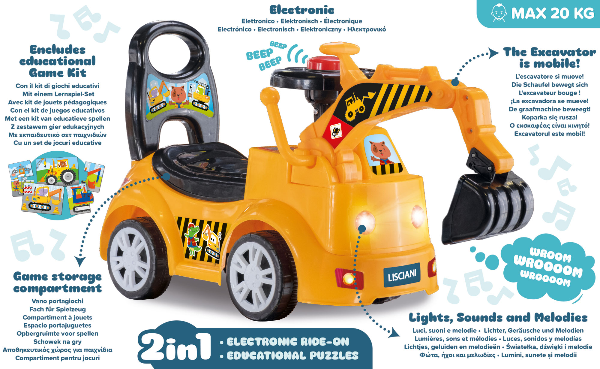 Lisciani Carotina Baby Ride On Bulldozer ruspa cavalcabile sonora