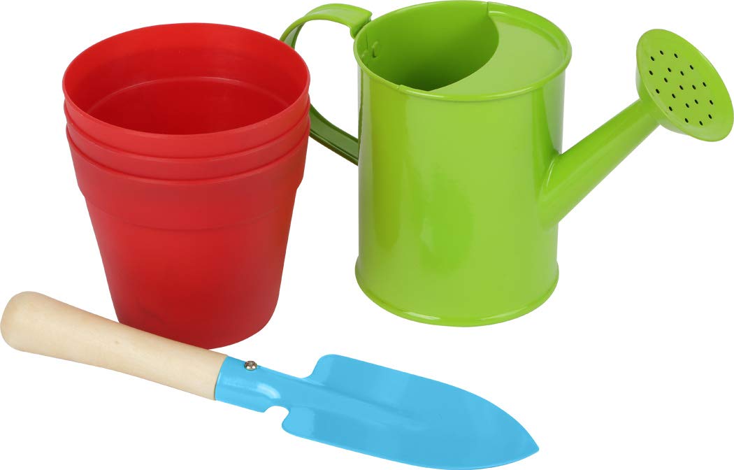 smallfoot 12016 set da giardino bambini con 3 vasi legno e metallo